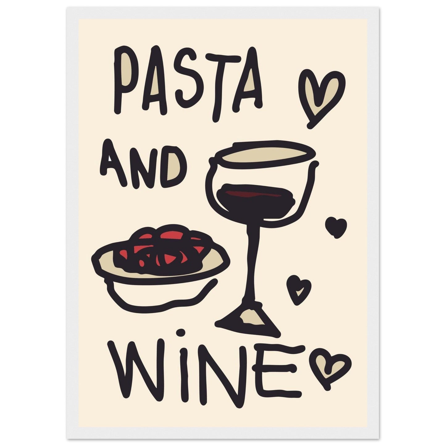 Food 'Pasta & Wine' - Premium Matte Paper Wooden Framed Poster
