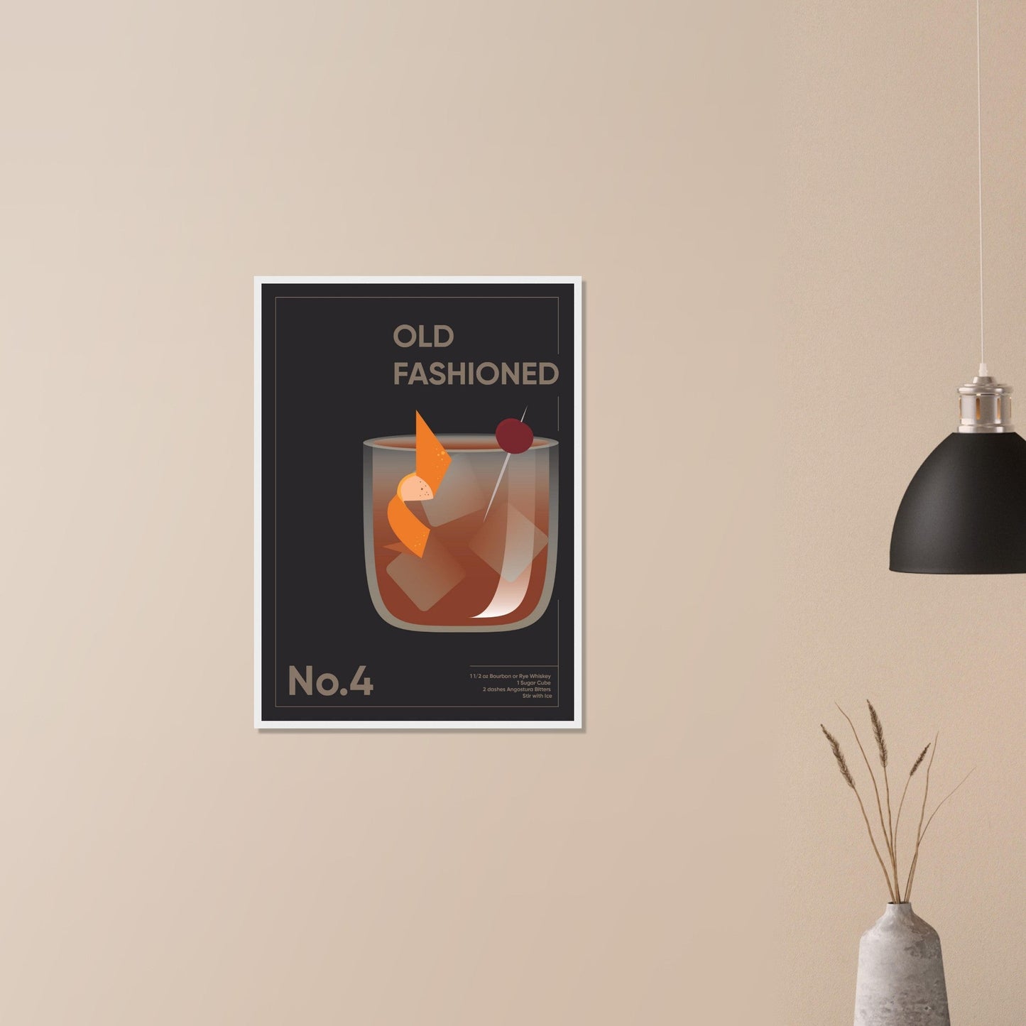 Cocktail 'Old Fashioned' - Premium Matte Paper Wooden Framed Poster