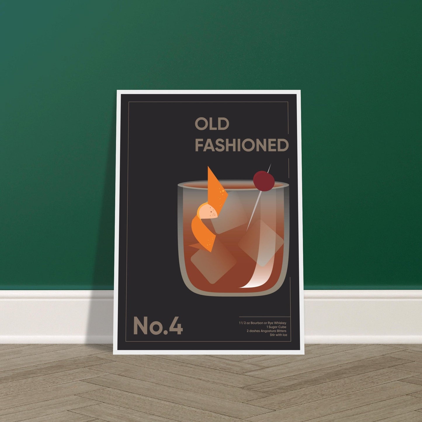 Cocktail 'Old Fashioned' - Premium Matte Paper Wooden Framed Poster