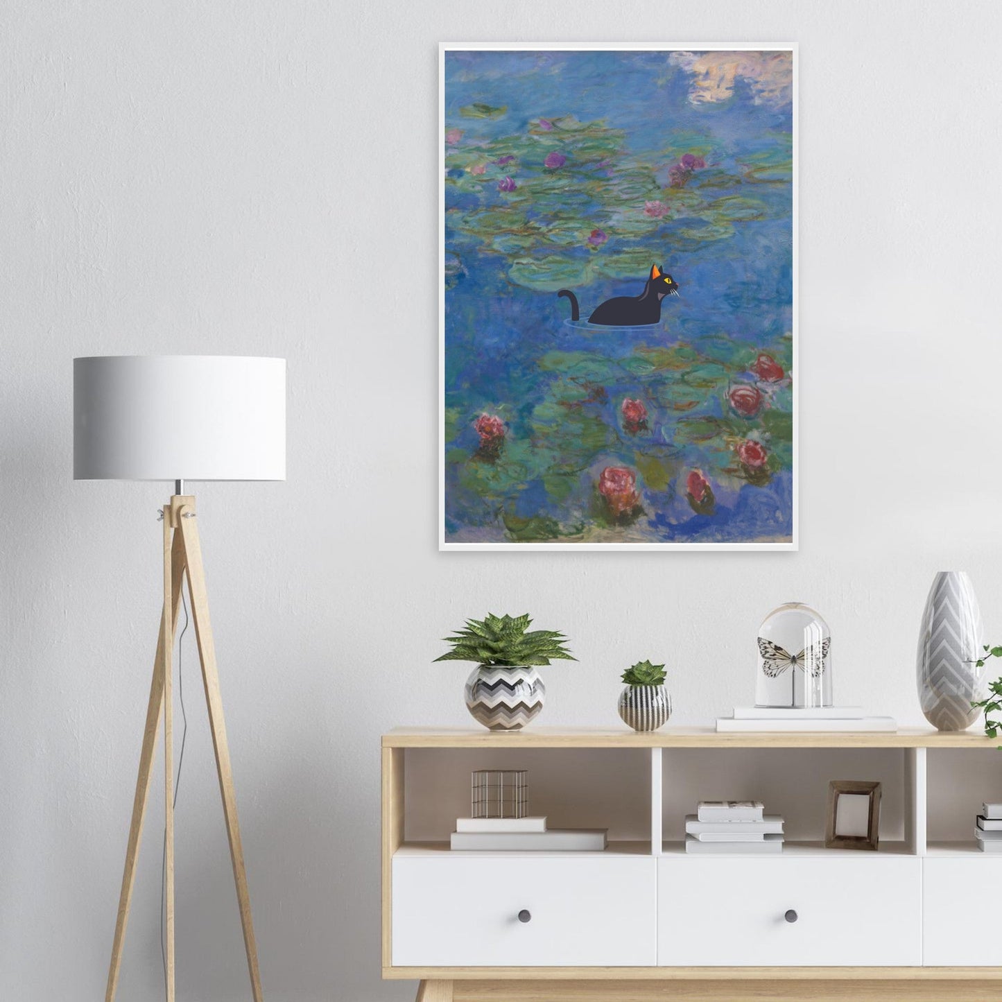 Water lilies (Cat) - Premium Matte Paper Wooden Framed Poster