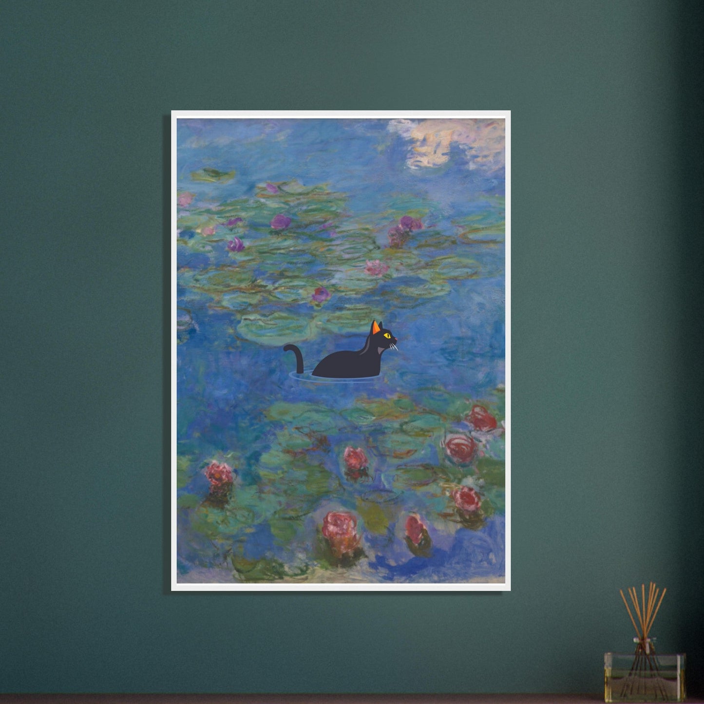 Water lilies (Cat) - Premium Matte Paper Wooden Framed Poster