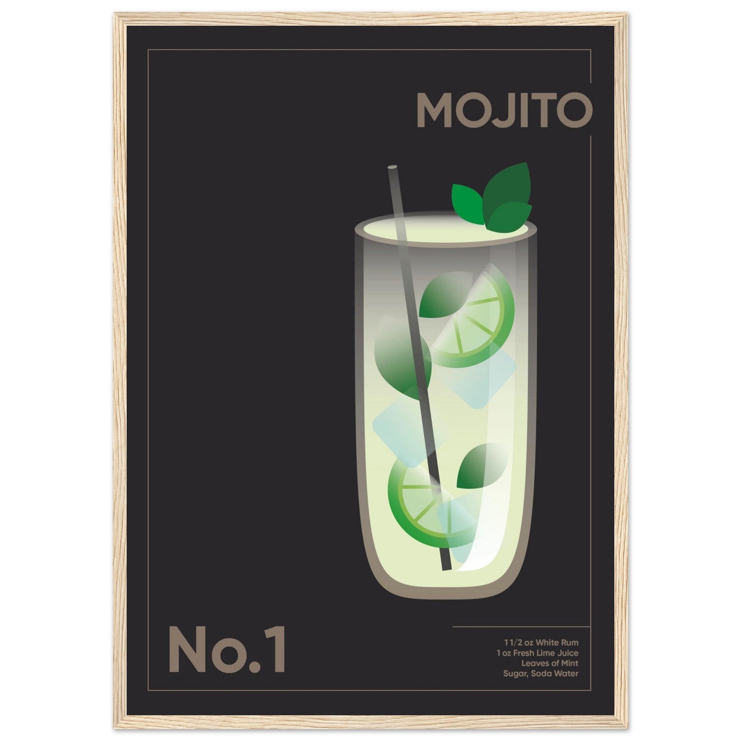 Cocktail 'Mojito' - Premium Matte Paper Wooden Framed Poster