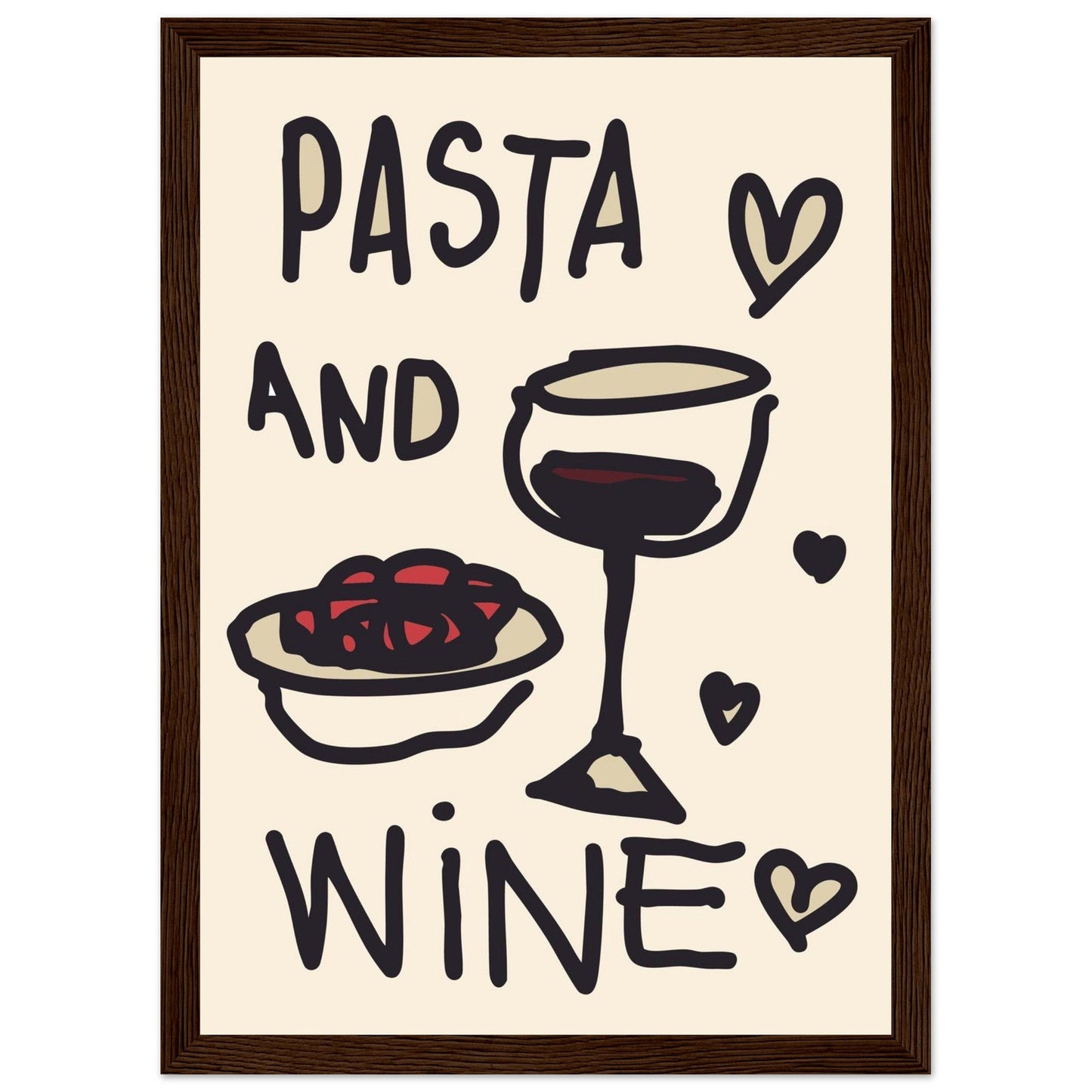Food 'Pasta & Wine' - Premium Matte Paper Wooden Framed Poster