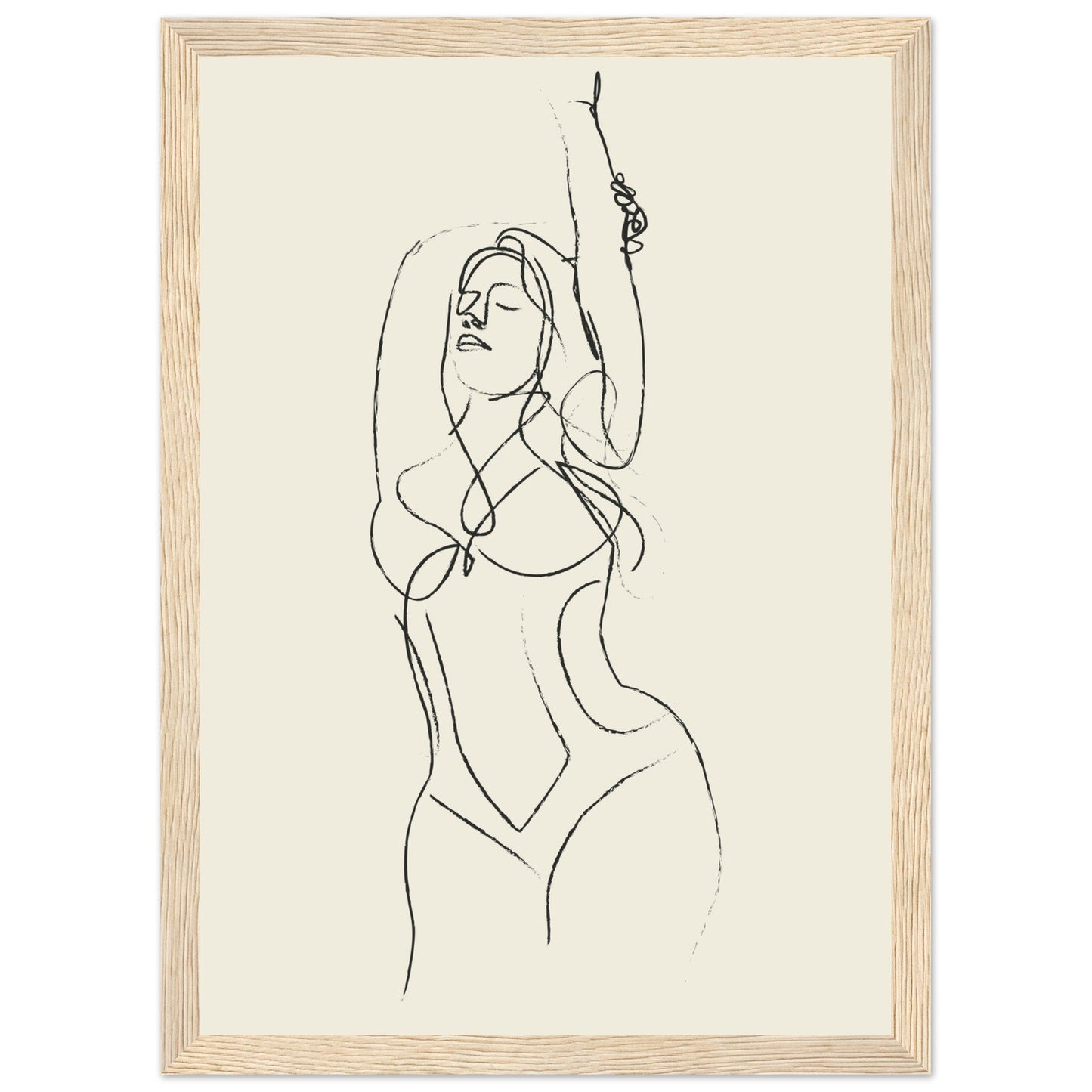 Line Art 'Beach Ready' - Premium Matte Paper Wooden Framed Poster
