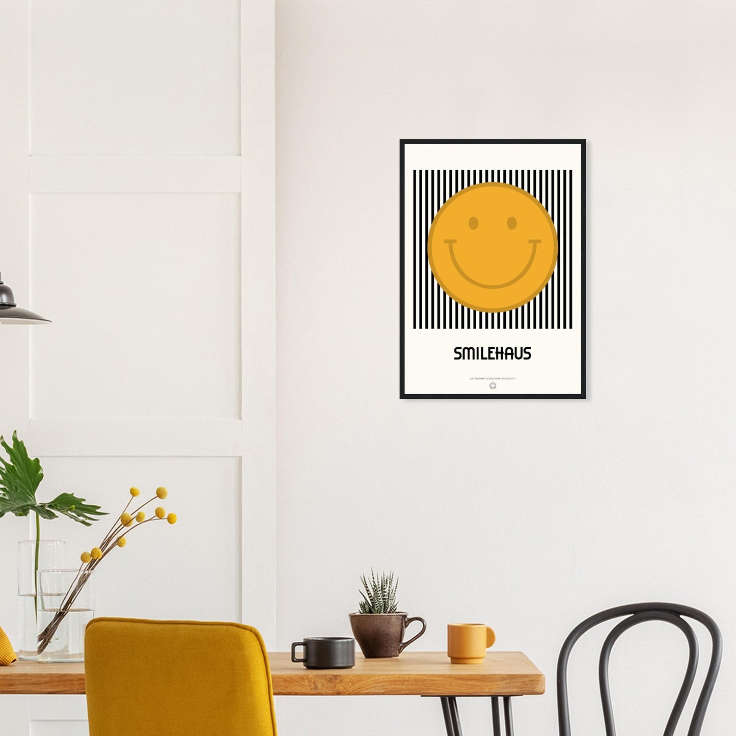 Yellow & Black 'Smilehaus' - Premium Matte Paper Wooden Framed Poster