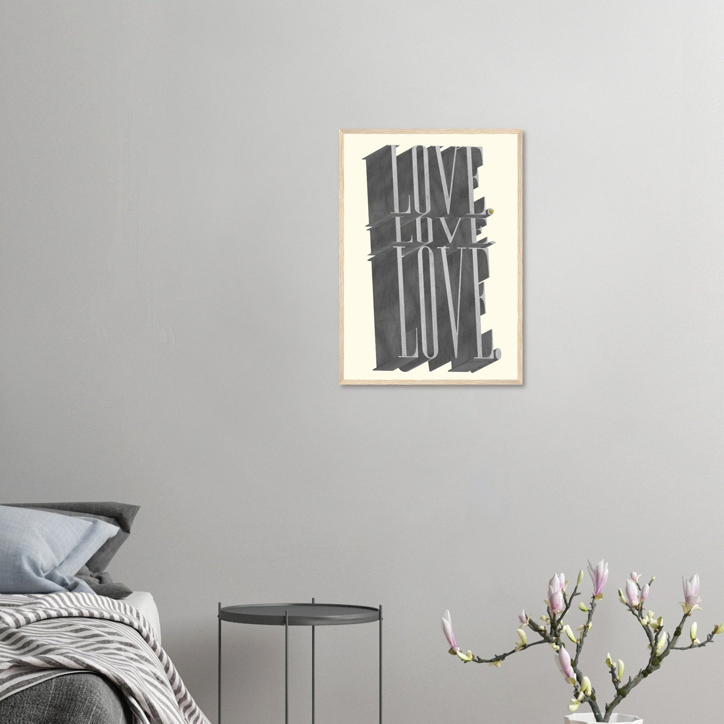 Sign 'Love, Love, Love' - Premium Matte Paper Wooden Framed Poster