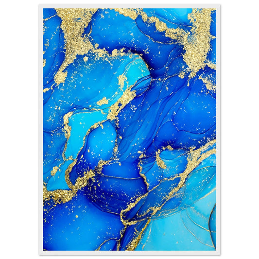 Marble 'Blue & Gold' - Premium Matte Paper Wooden Framed Poster