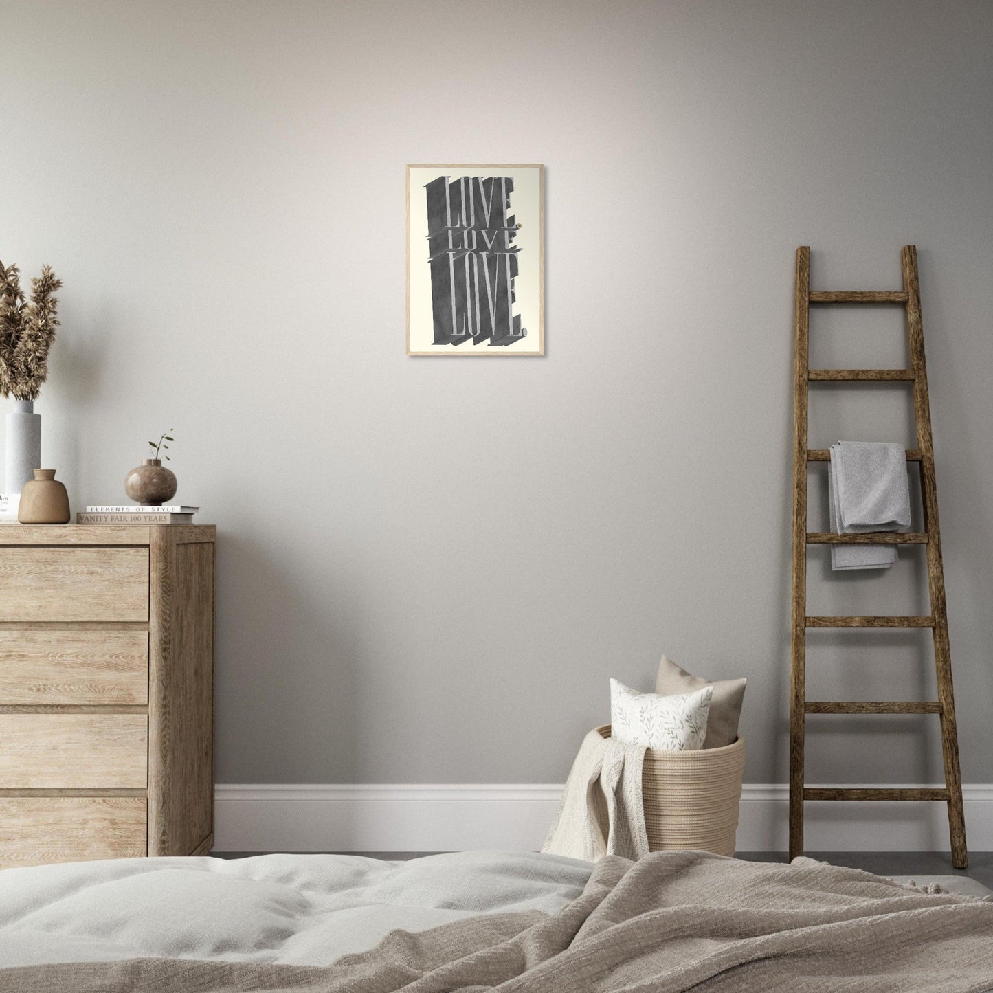 Sign 'Love, Love, Love' - Premium Matte Paper Wooden Framed Poster