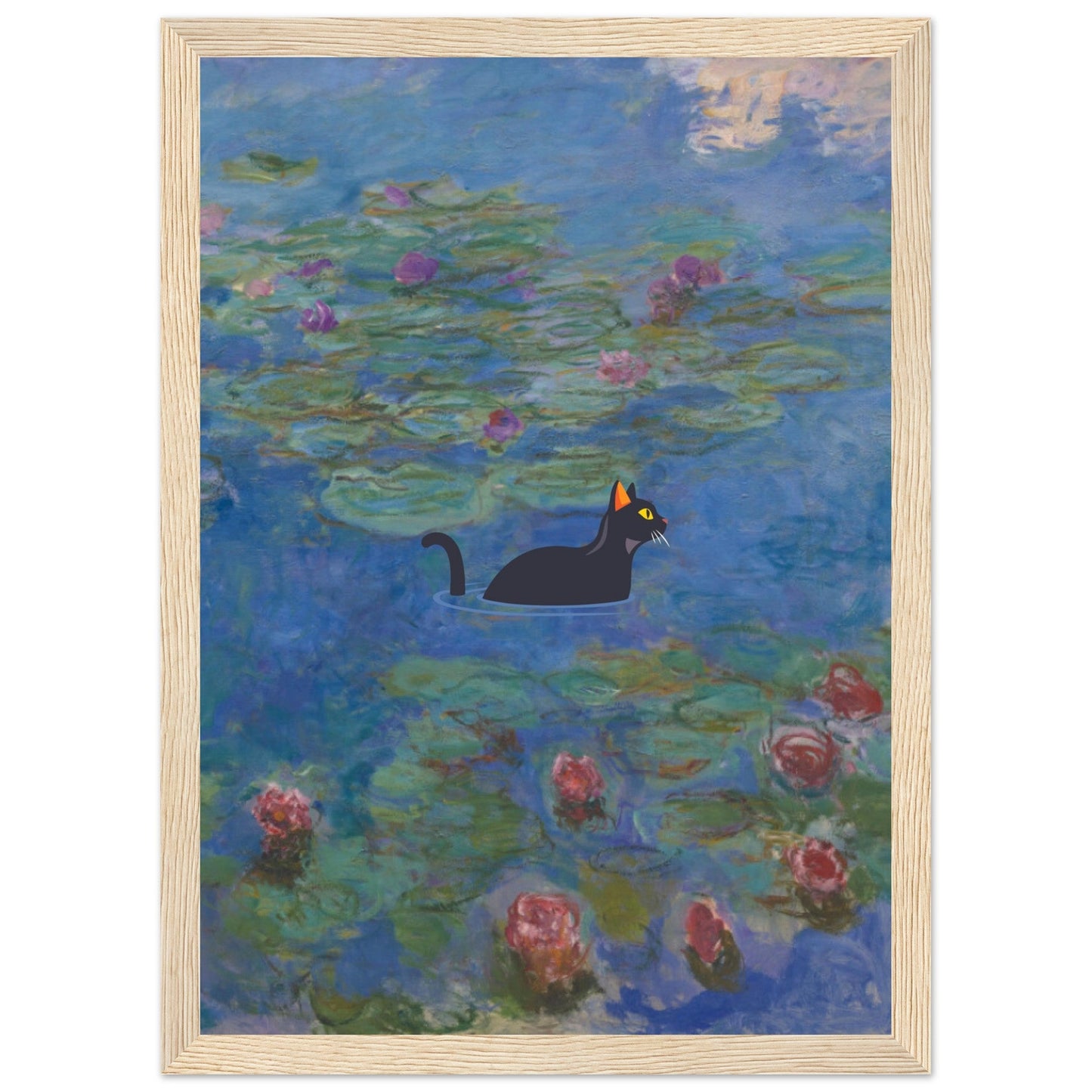 Water lilies (Cat) - Premium Matte Paper Wooden Framed Poster