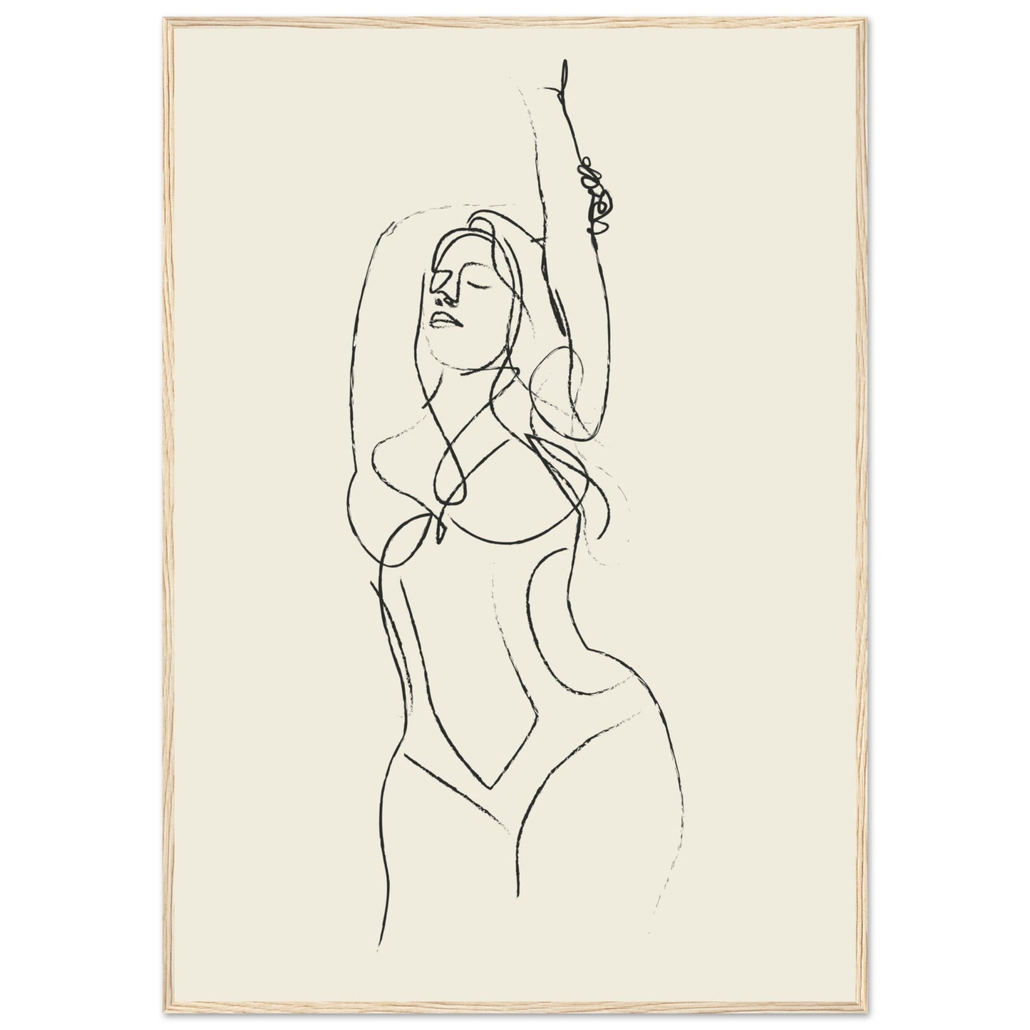Line Art 'Beach Ready' - Premium Matte Paper Wooden Framed Poster