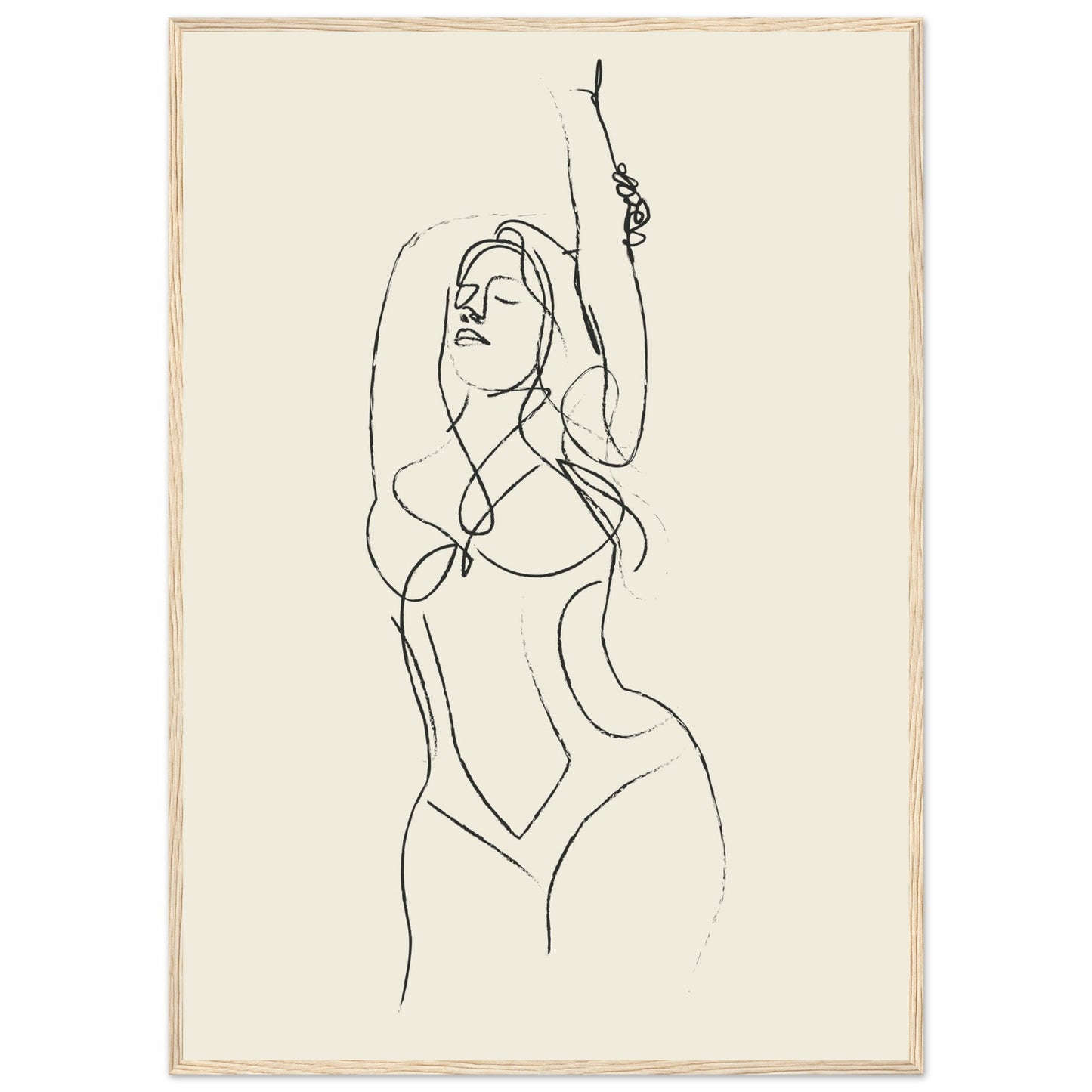Line Art 'Beach Ready' - Premium Matte Paper Wooden Framed Poster