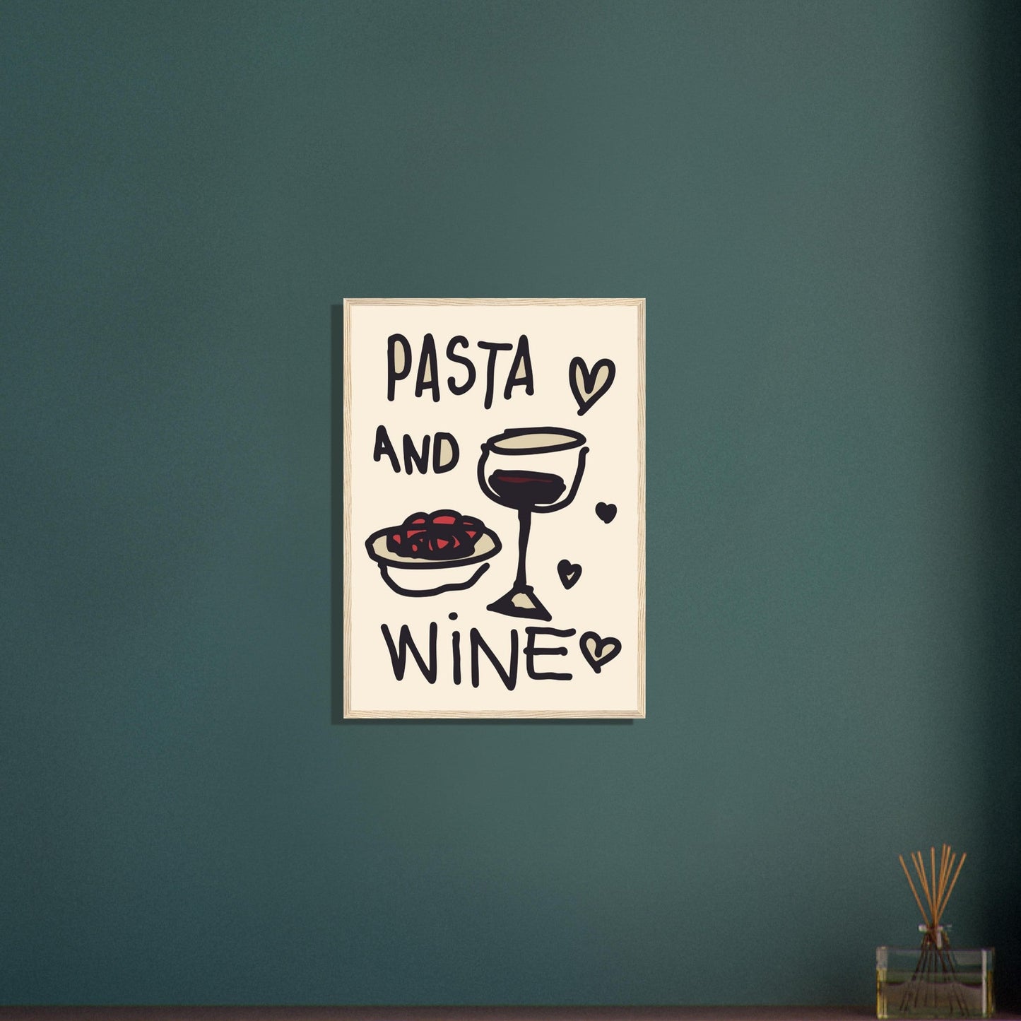 Food 'Pasta & Wine' - Premium Matte Paper Wooden Framed Poster