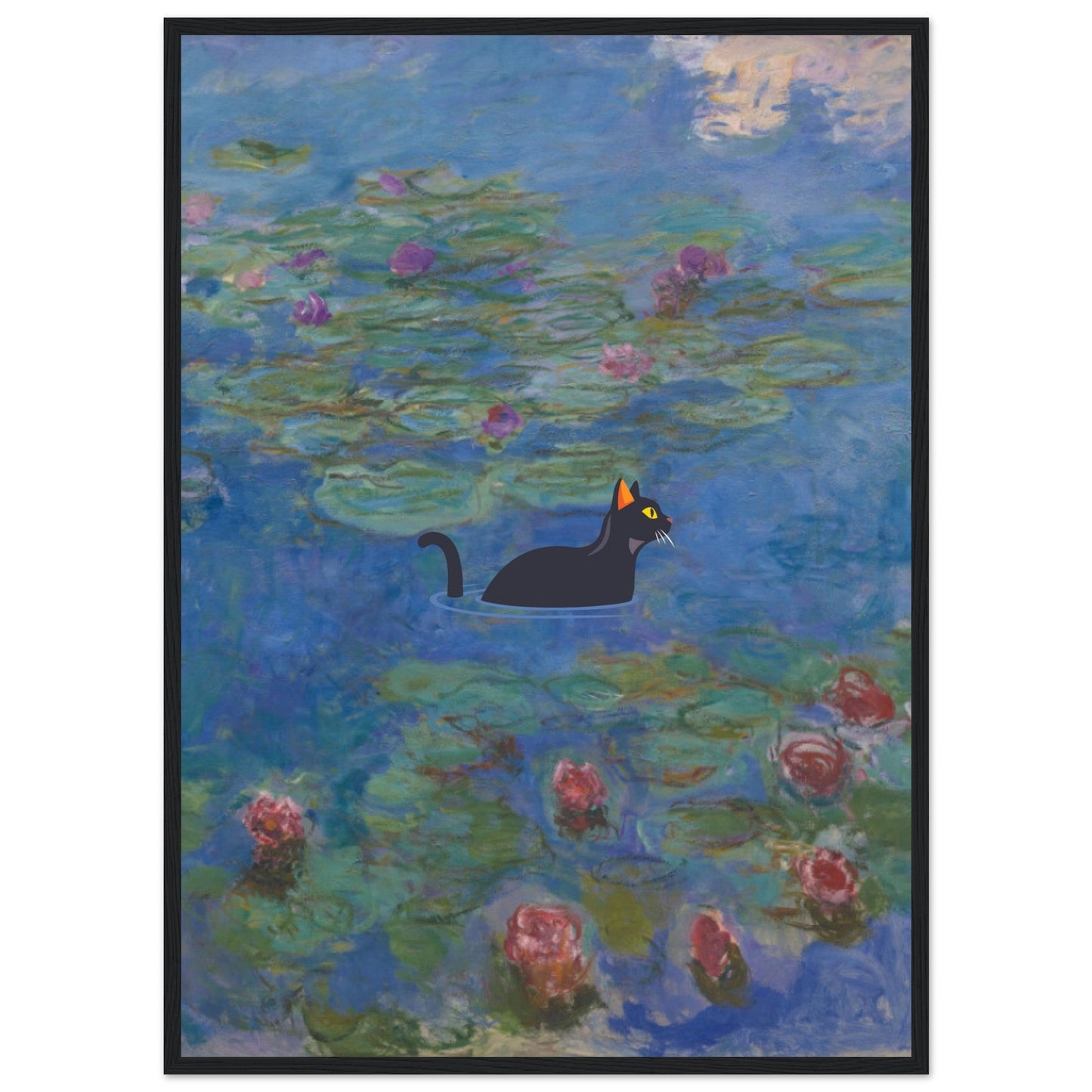 Water lilies (Cat) - Premium Matte Paper Wooden Framed Poster