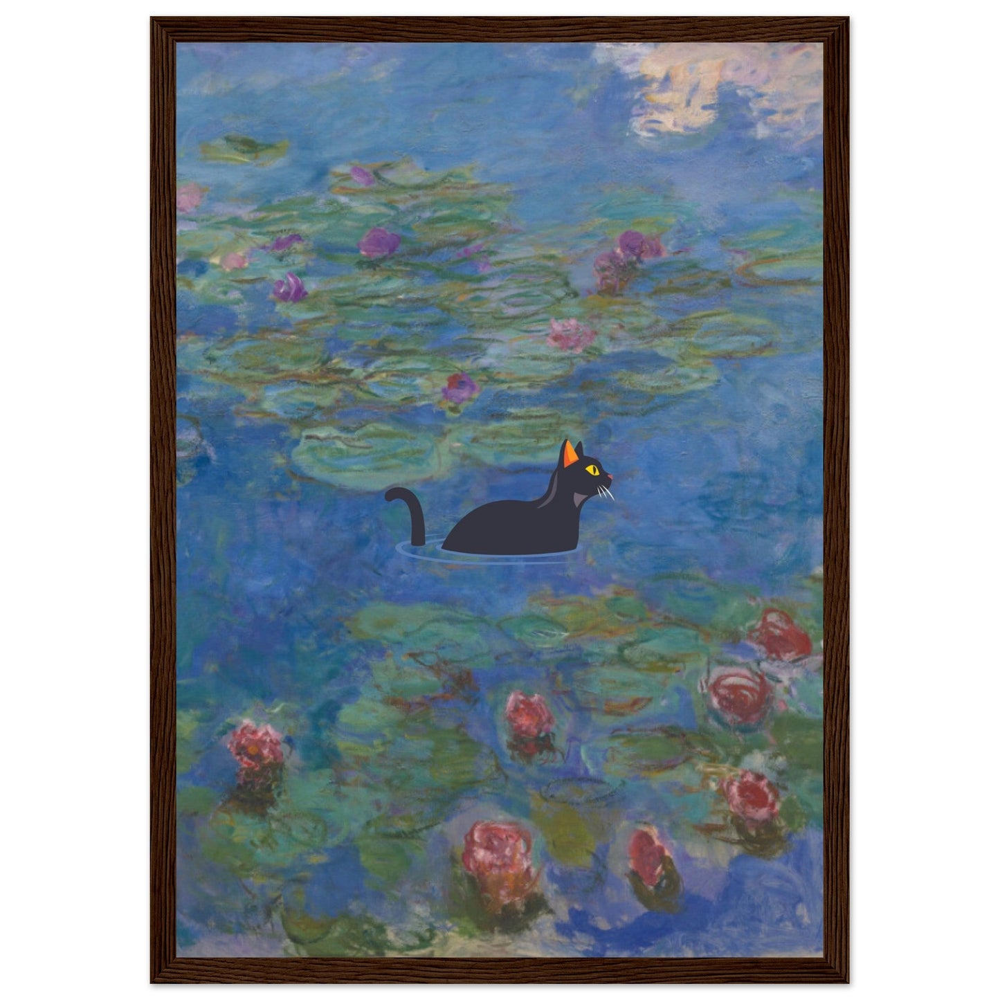 Water lilies (Cat) - Premium Matte Paper Wooden Framed Poster