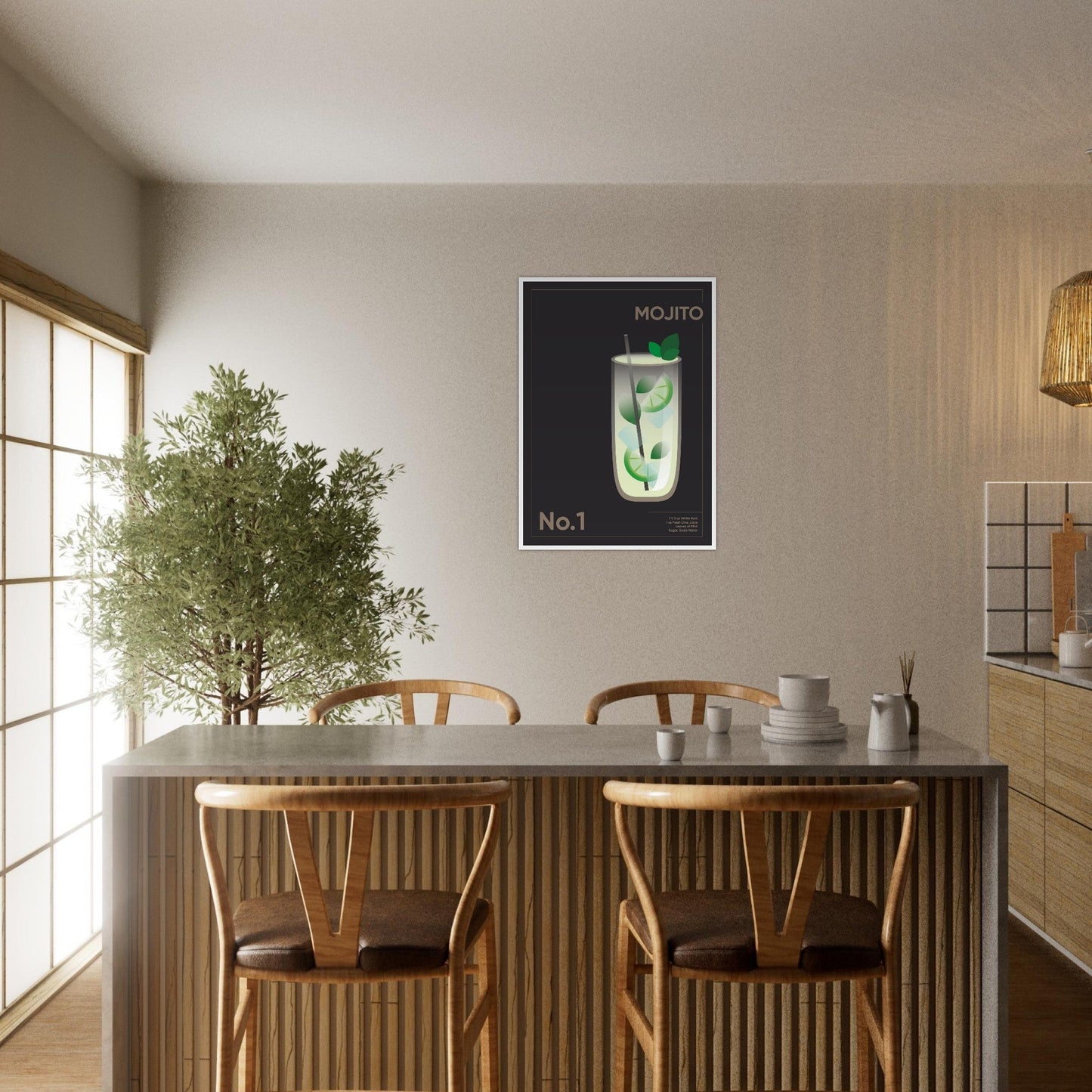 Cocktail 'Mojito' - Premium Matte Paper Wooden Framed Poster
