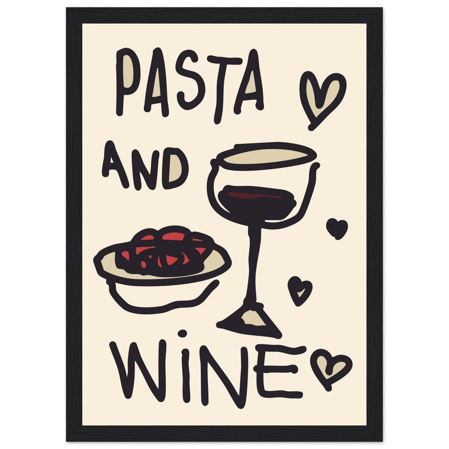Food 'Pasta & Wine' - Premium Matte Paper Wooden Framed Poster