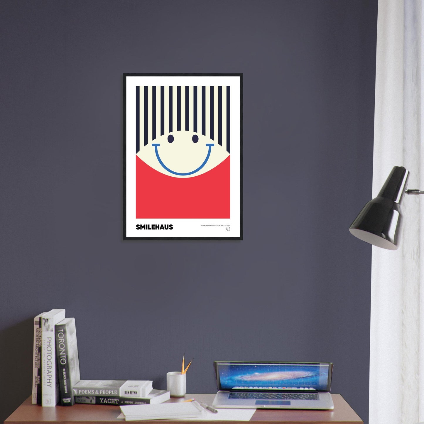 Red & Blue 'Smilehaus' - Premium Matte Paper Wooden Framed Poster