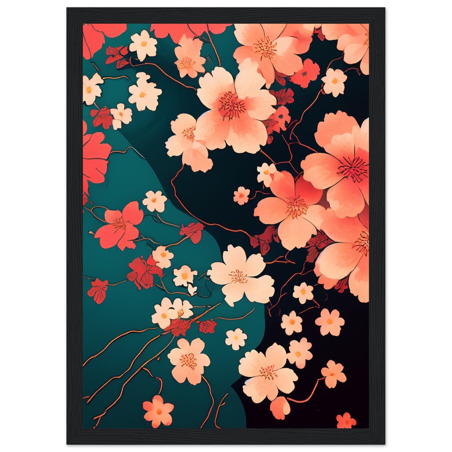 Flowers 'Japanese Garden' - Premium Matte Paper Wooden Framed Poster