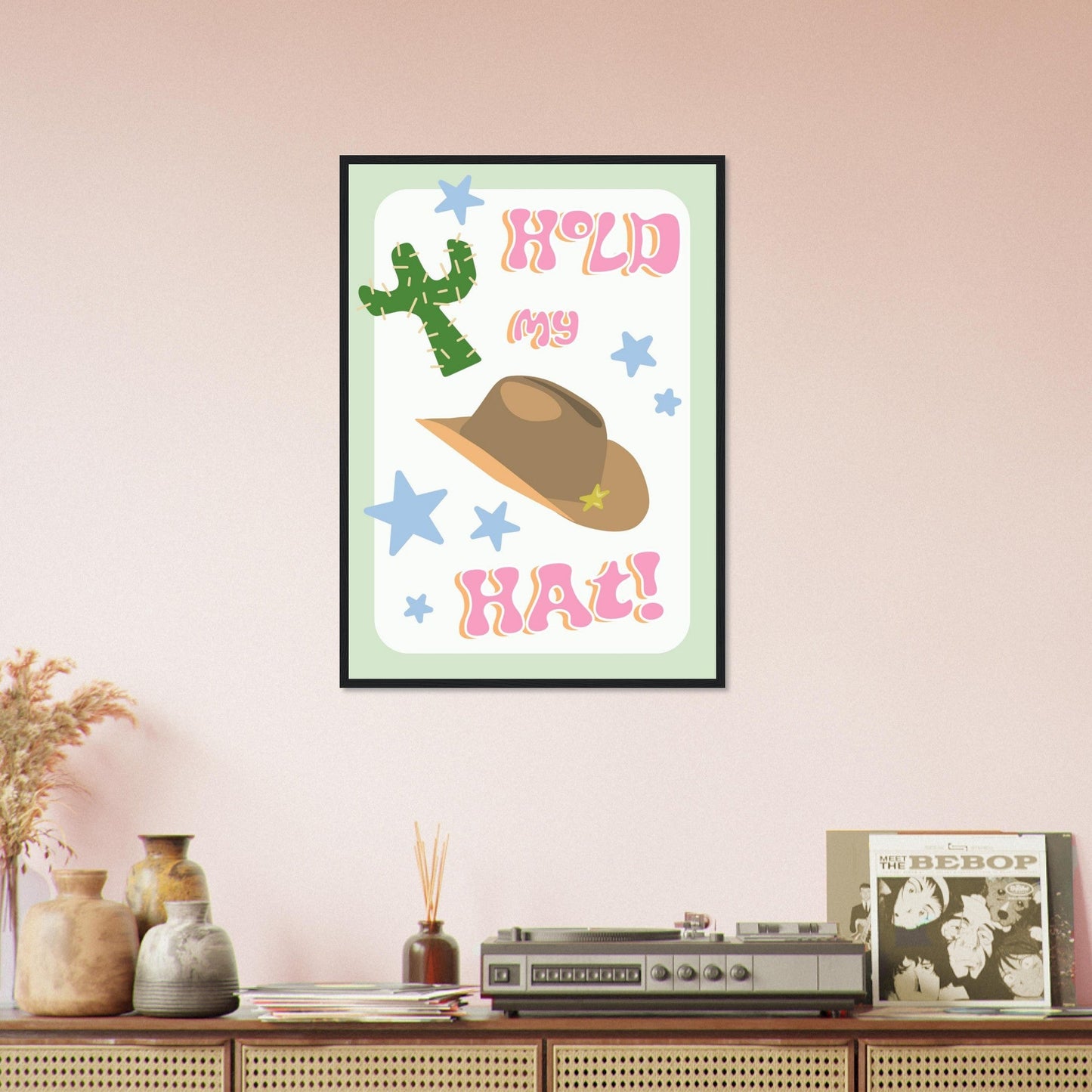 Groovy 'Hold My Hat' - Premium Matte Paper Wooden Framed Poster