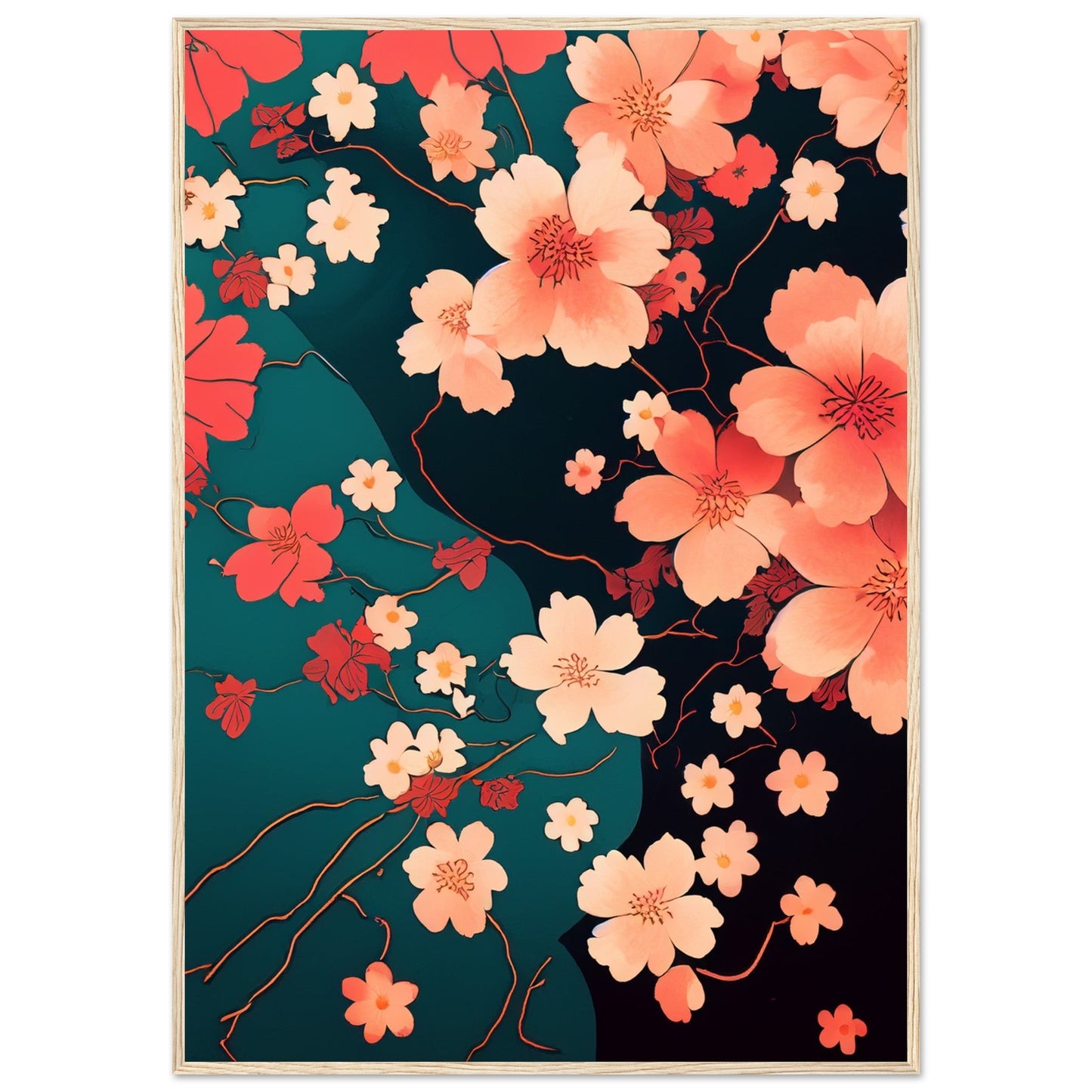 Flowers 'Japanese Garden' - Premium Matte Paper Wooden Framed Poster