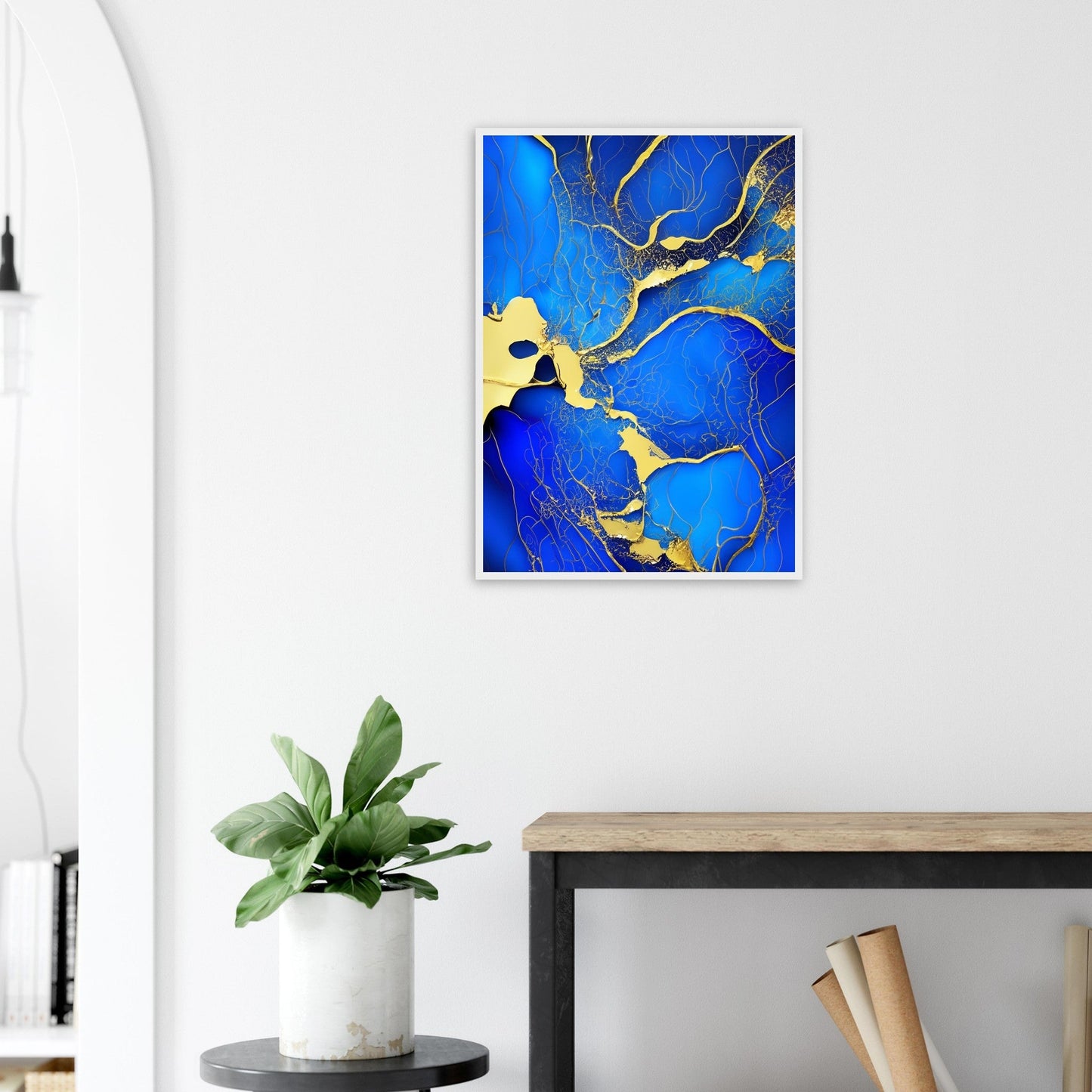 Marble 'Blue & Gold' II - Premium Matte Paper Wooden Framed Poster