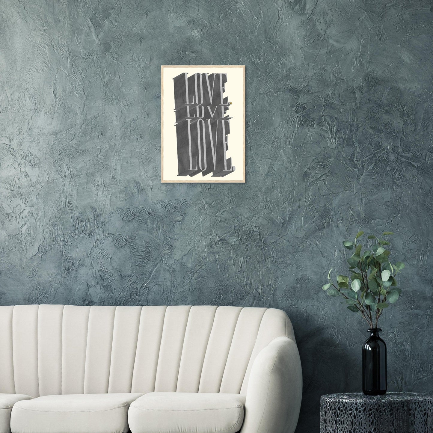 Sign 'Love, Love, Love' - Premium Matte Paper Wooden Framed Poster