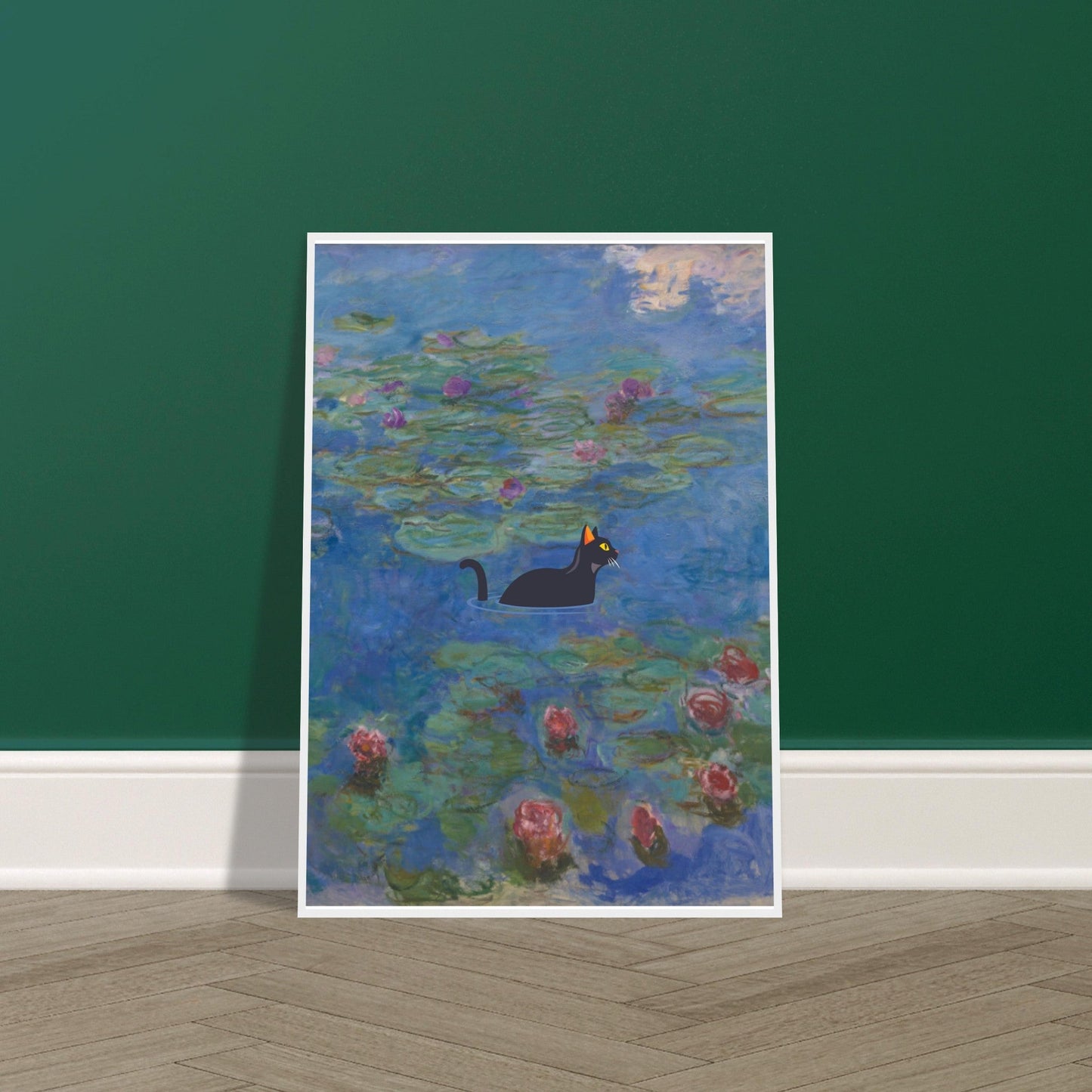 Water lilies (Cat) - Premium Matte Paper Wooden Framed Poster