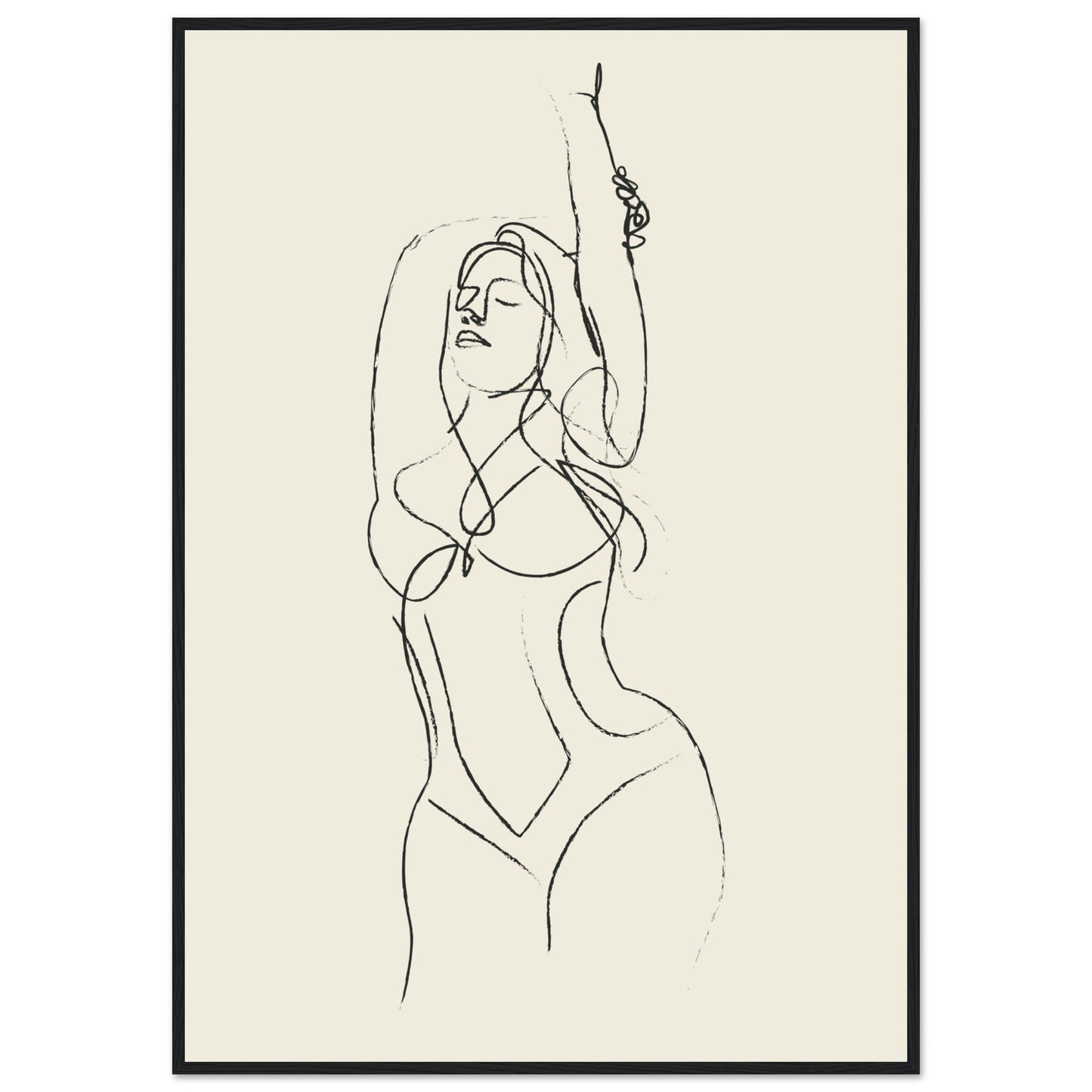 Line Art 'Beach Ready' - Premium Matte Paper Wooden Framed Poster