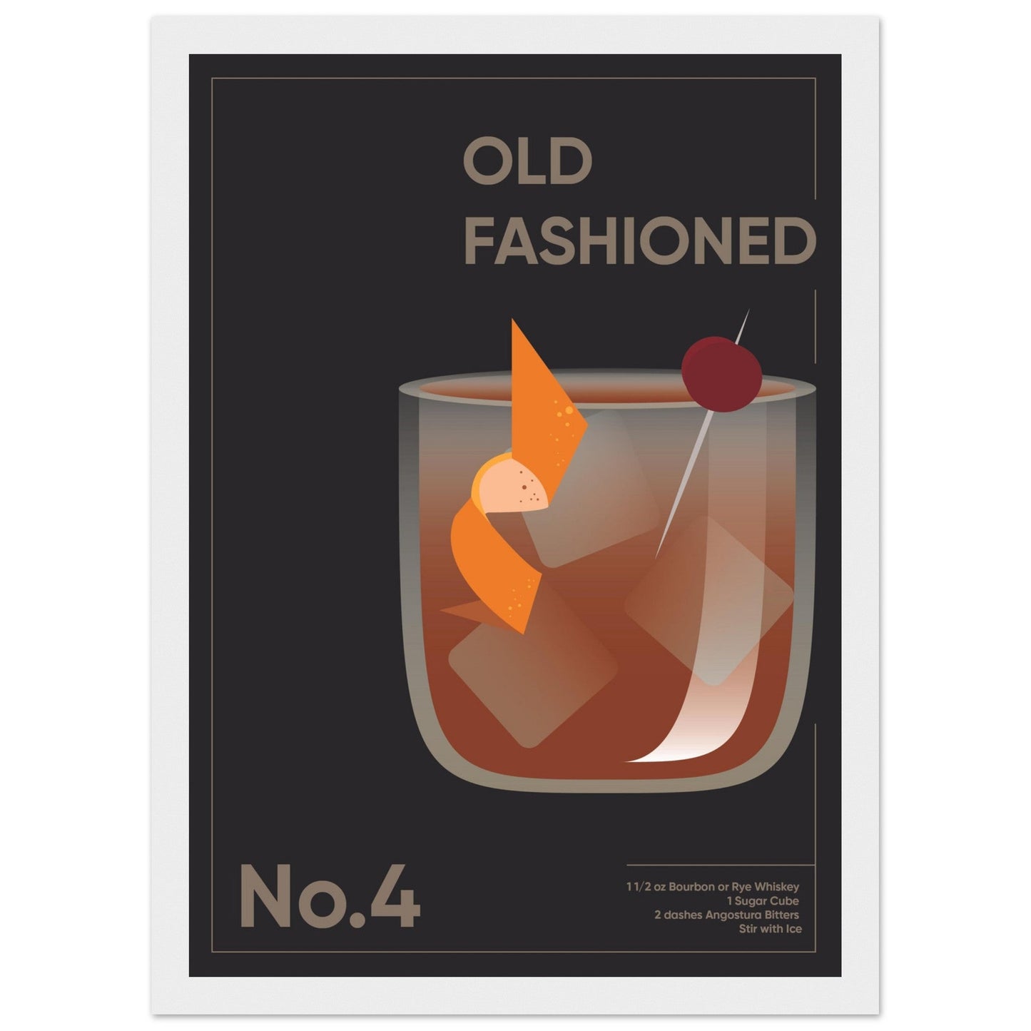 Cocktail 'Old Fashioned' - Premium Matte Paper Wooden Framed Poster