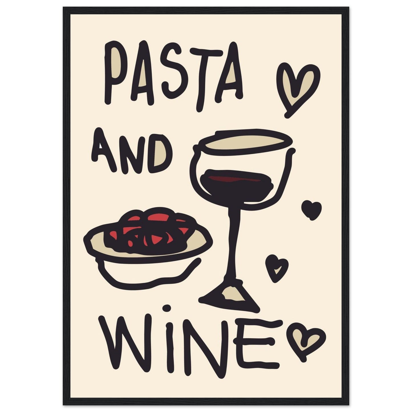 Food 'Pasta & Wine' - Premium Matte Paper Wooden Framed Poster