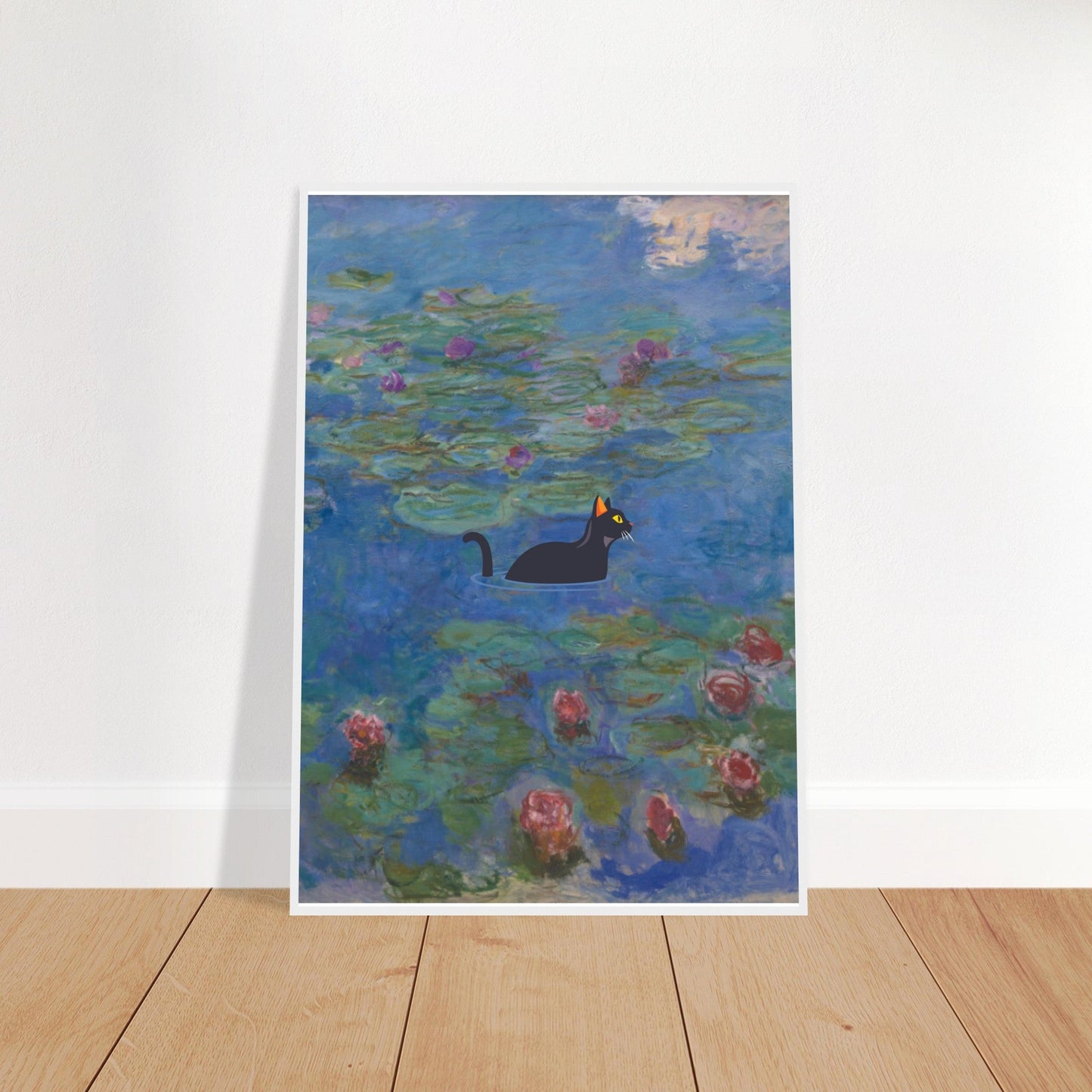 Water lilies (Cat) - Premium Matte Paper Wooden Framed Poster