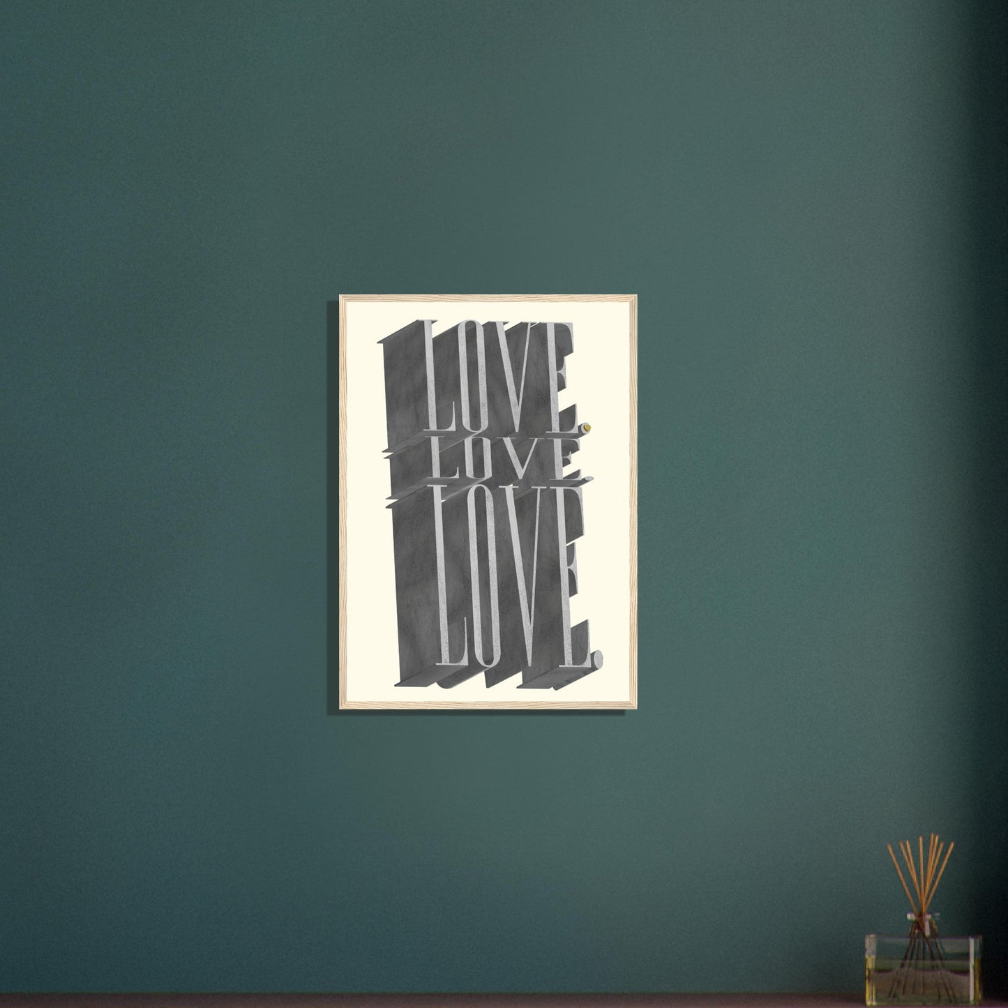 Sign 'Love, Love, Love' - Premium Matte Paper Wooden Framed Poster