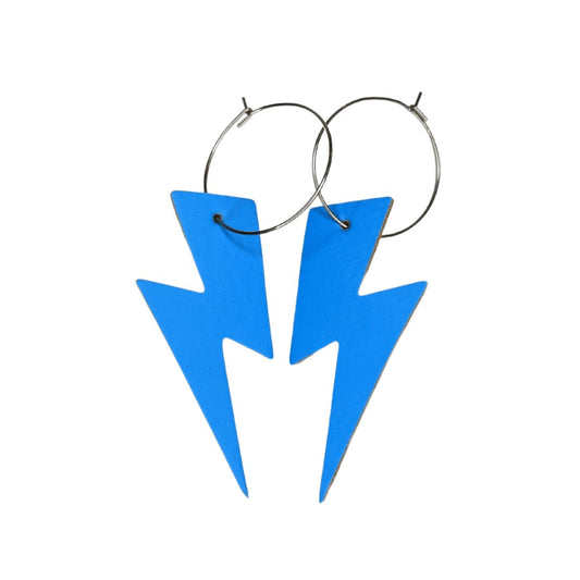 Blue neon cork lightning bolt earrings