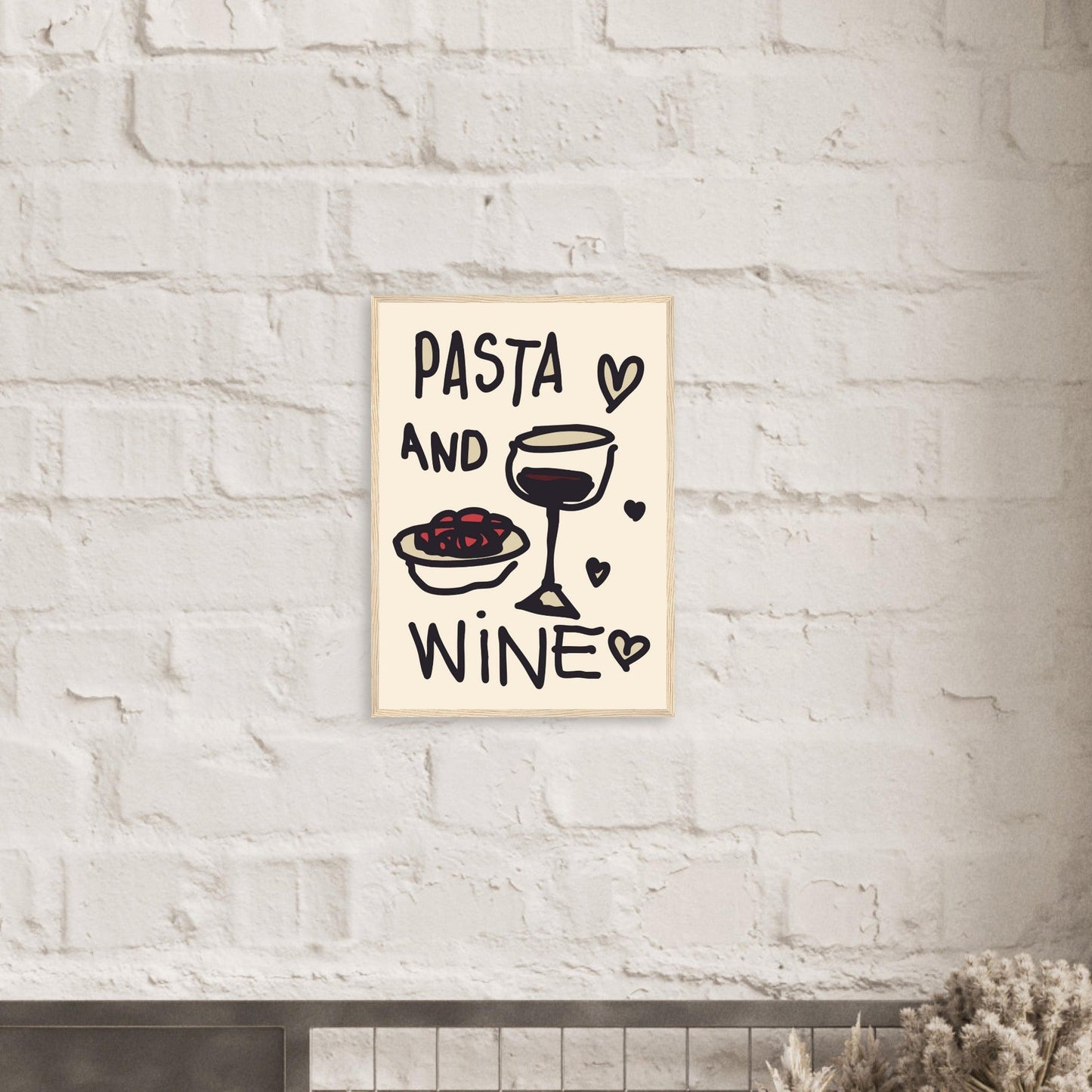 Food 'Pasta & Wine' - Premium Matte Paper Wooden Framed Poster