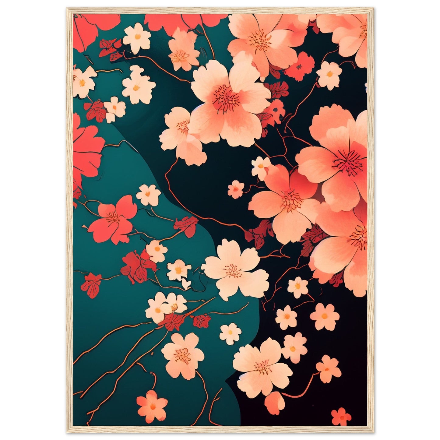 Flowers 'Japanese Garden' - Premium Matte Paper Wooden Framed Poster