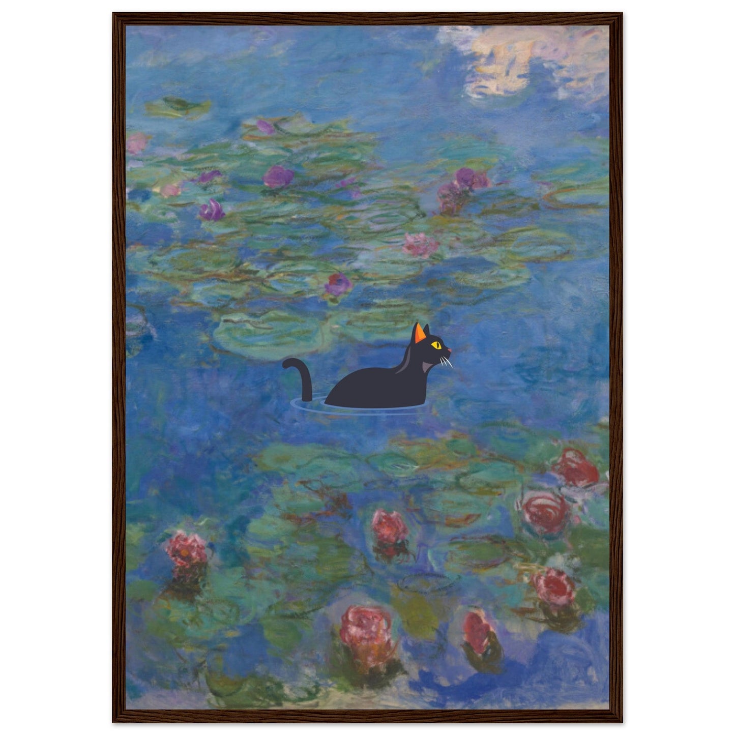 Water lilies (Cat) - Premium Matte Paper Wooden Framed Poster