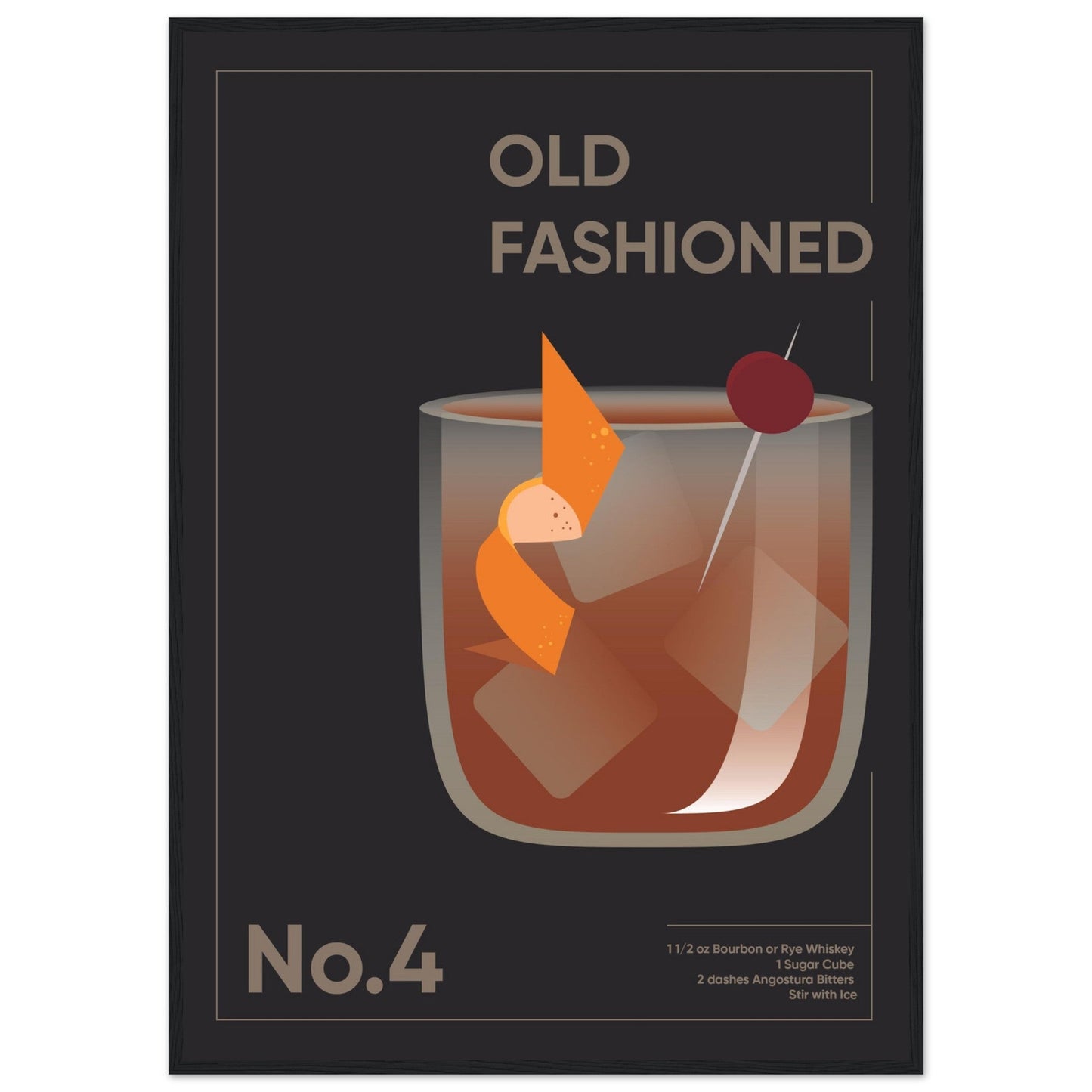 Cocktail 'Old Fashioned' - Premium Matte Paper Wooden Framed Poster