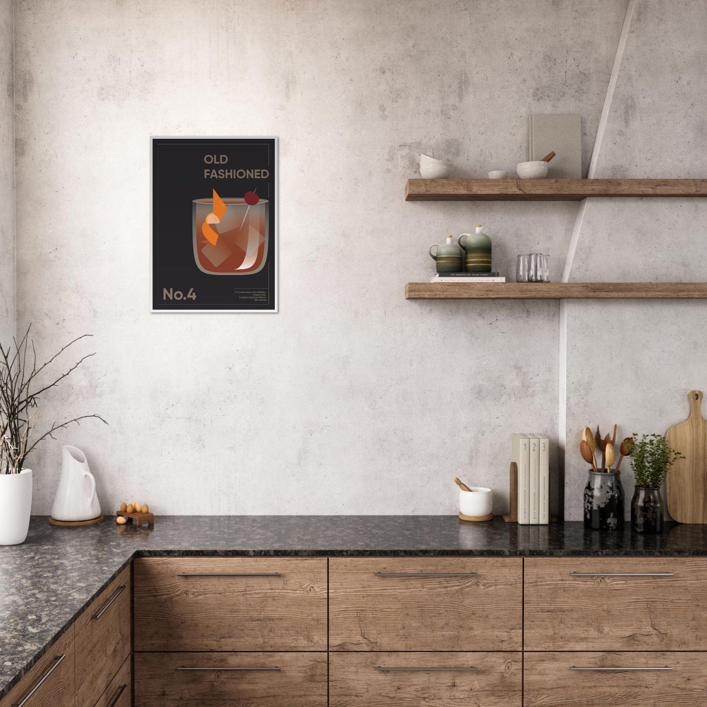 Cocktail 'Old Fashioned' - Premium Matte Paper Wooden Framed Poster