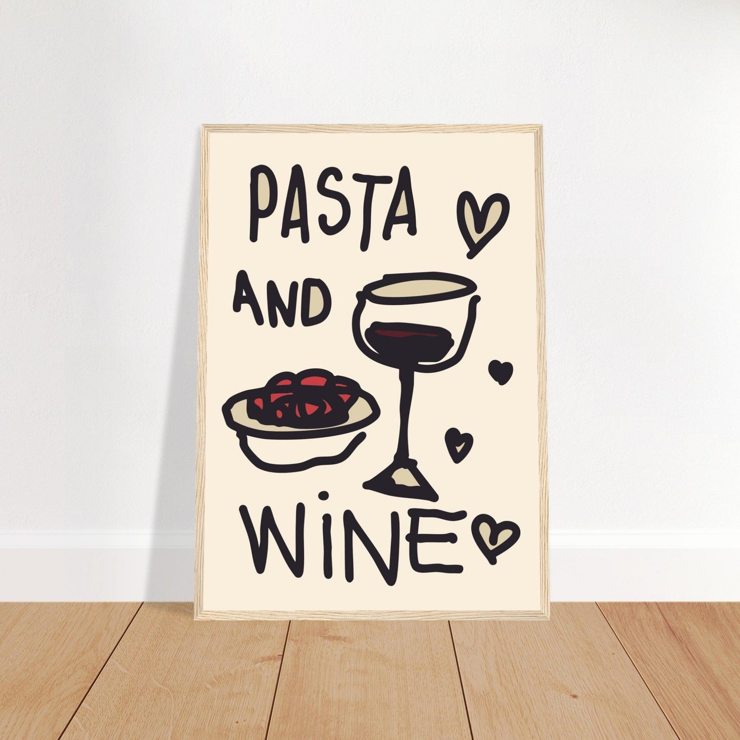 Food 'Pasta & Wine' - Premium Matte Paper Wooden Framed Poster