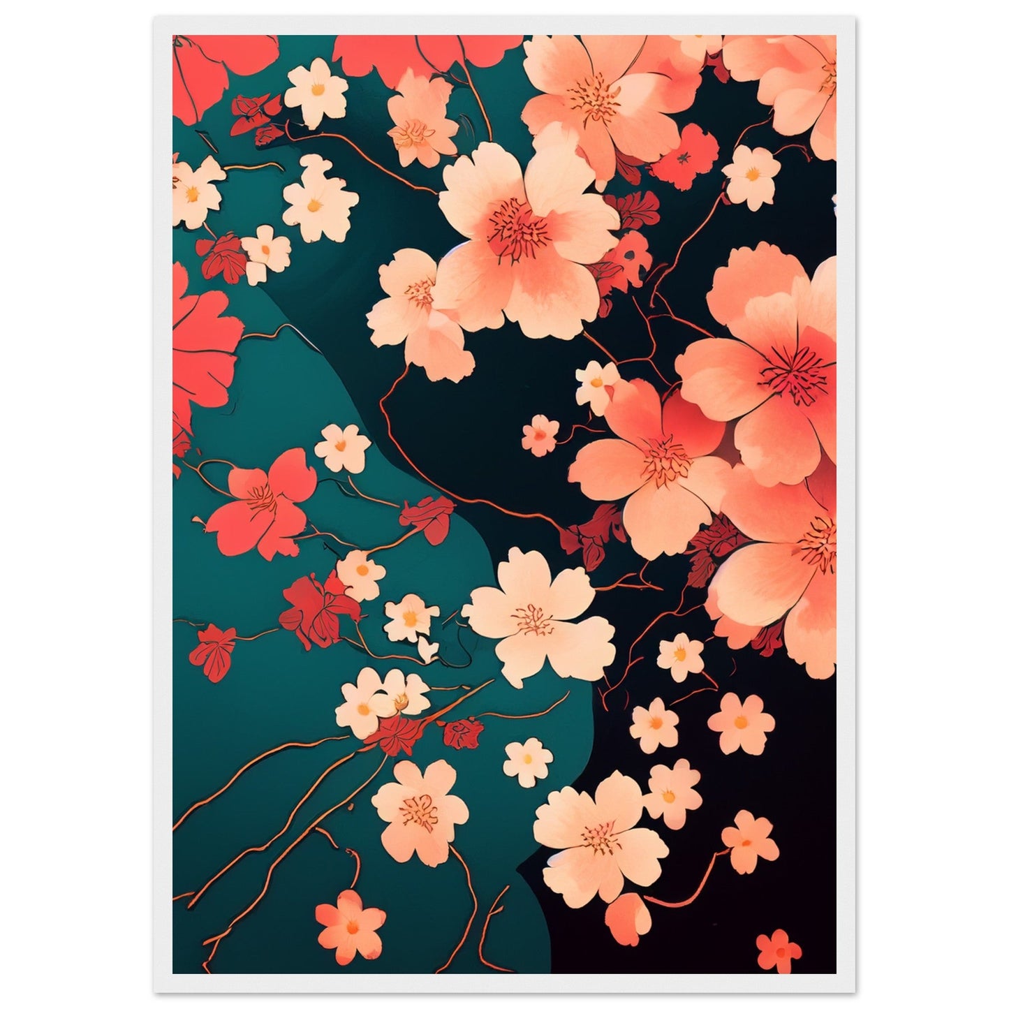 Flowers 'Japanese Garden' - Premium Matte Paper Wooden Framed Poster