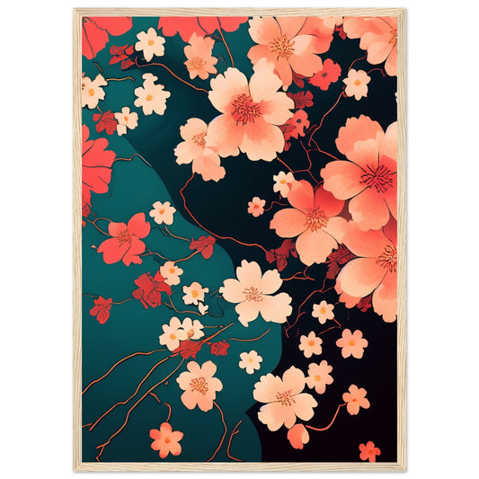 Flowers 'Japanese Garden' - Premium Matte Paper Wooden Framed Poster