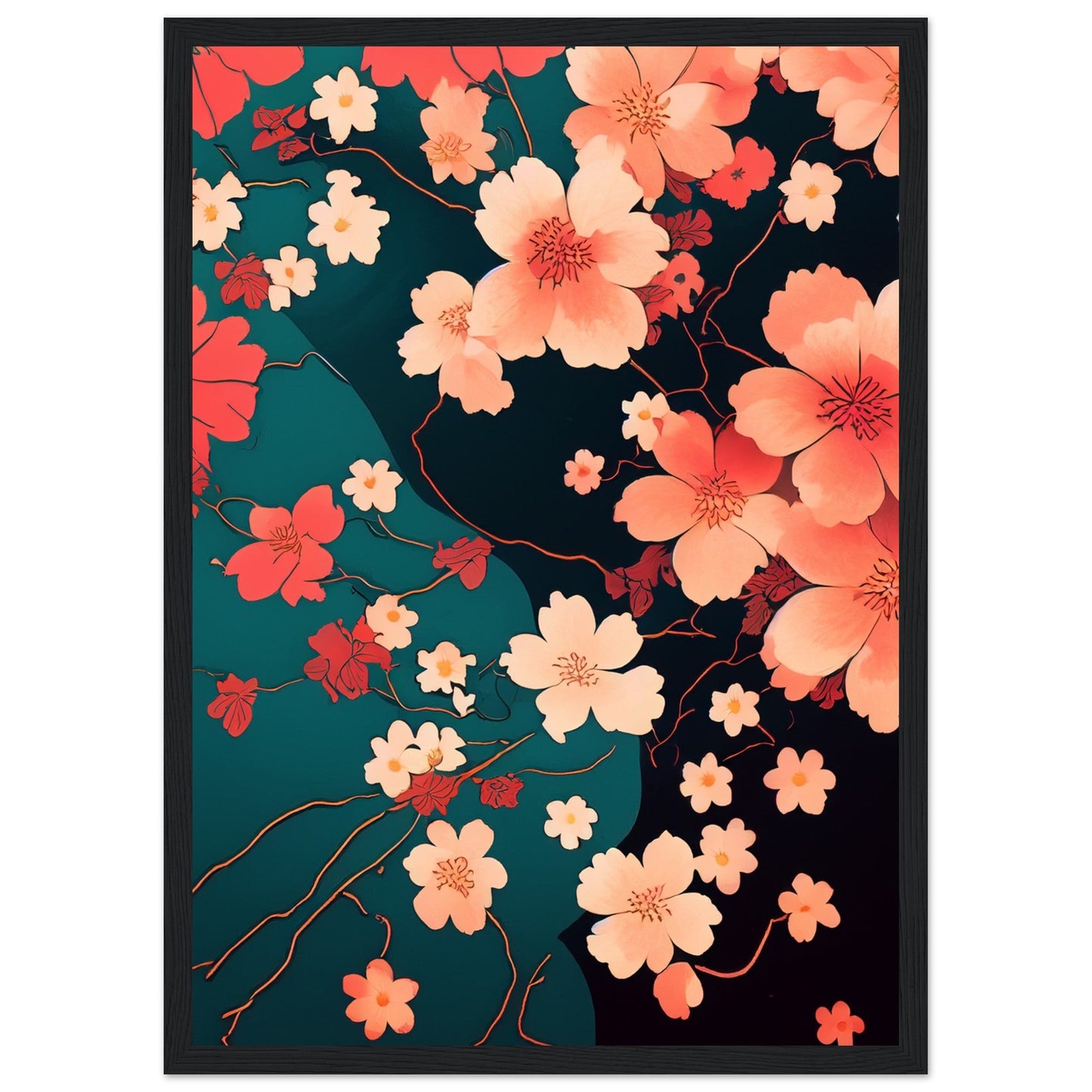 Flowers 'Japanese Garden' - Premium Matte Paper Wooden Framed Poster