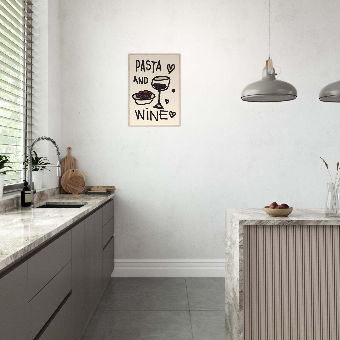 Food 'Pasta & Wine' - Premium Matte Paper Wooden Framed Poster