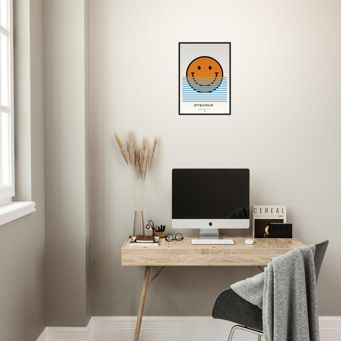 Orange & Blue 'Smilehaus' - Premium Matte Paper Wooden Framed Poster