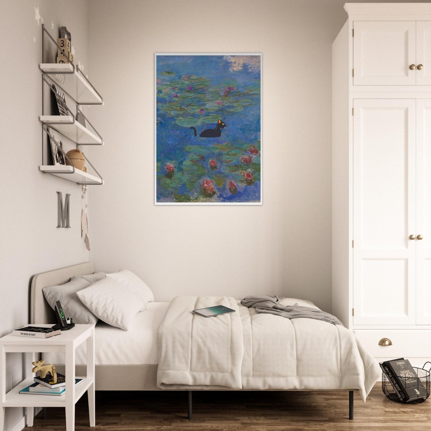 Water lilies (Cat) - Premium Matte Paper Wooden Framed Poster