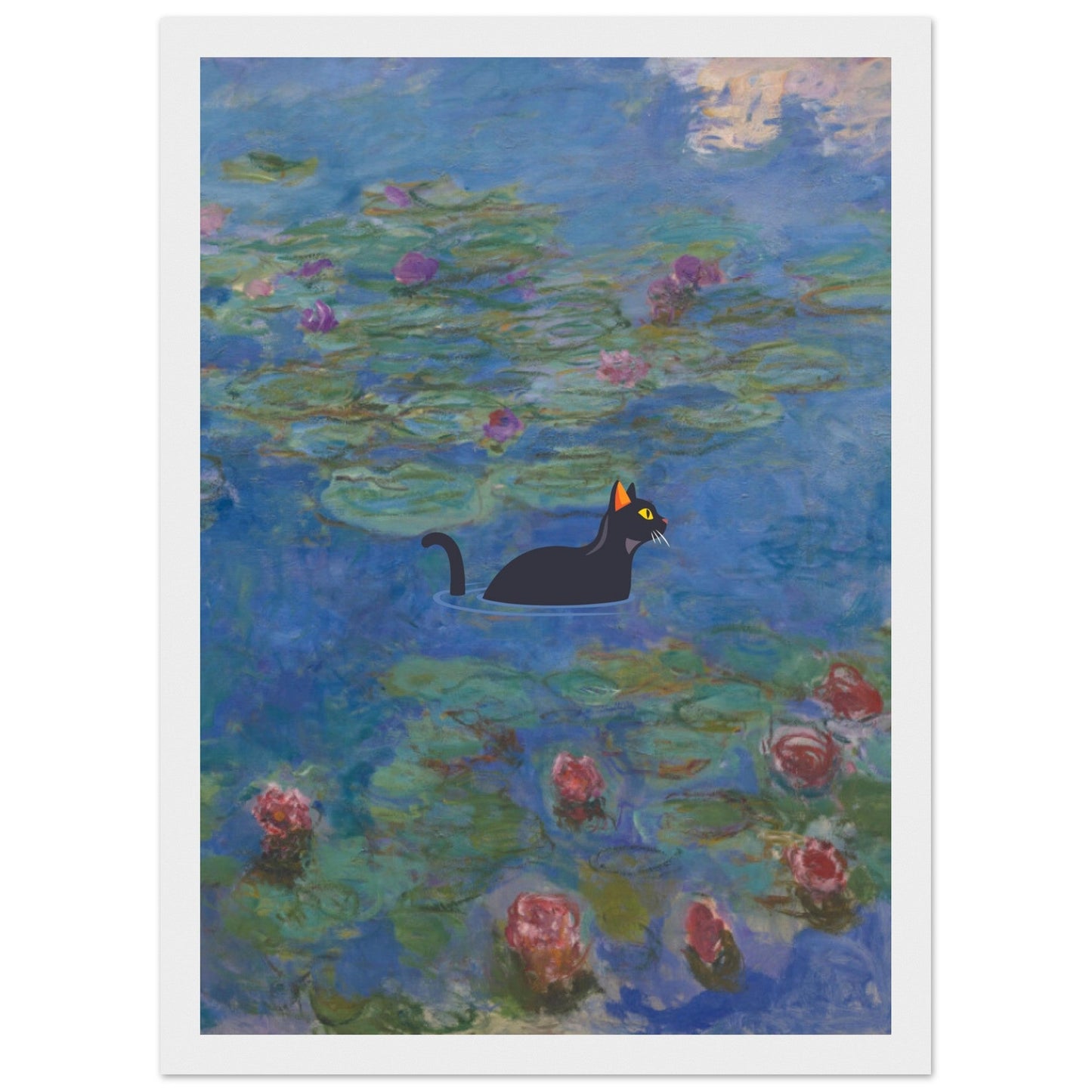 Water lilies (Cat) - Premium Matte Paper Wooden Framed Poster