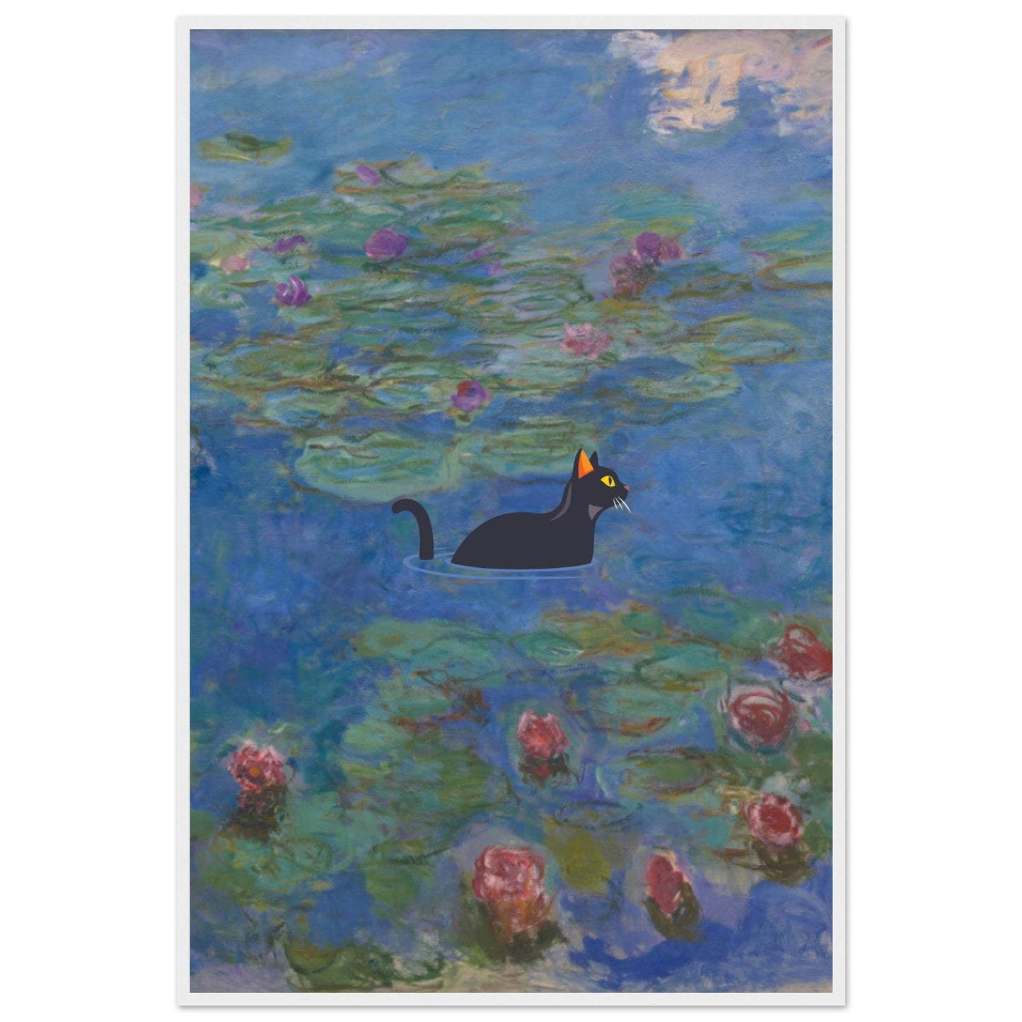 Water lilies (Cat) - Premium Matte Paper Wooden Framed Poster