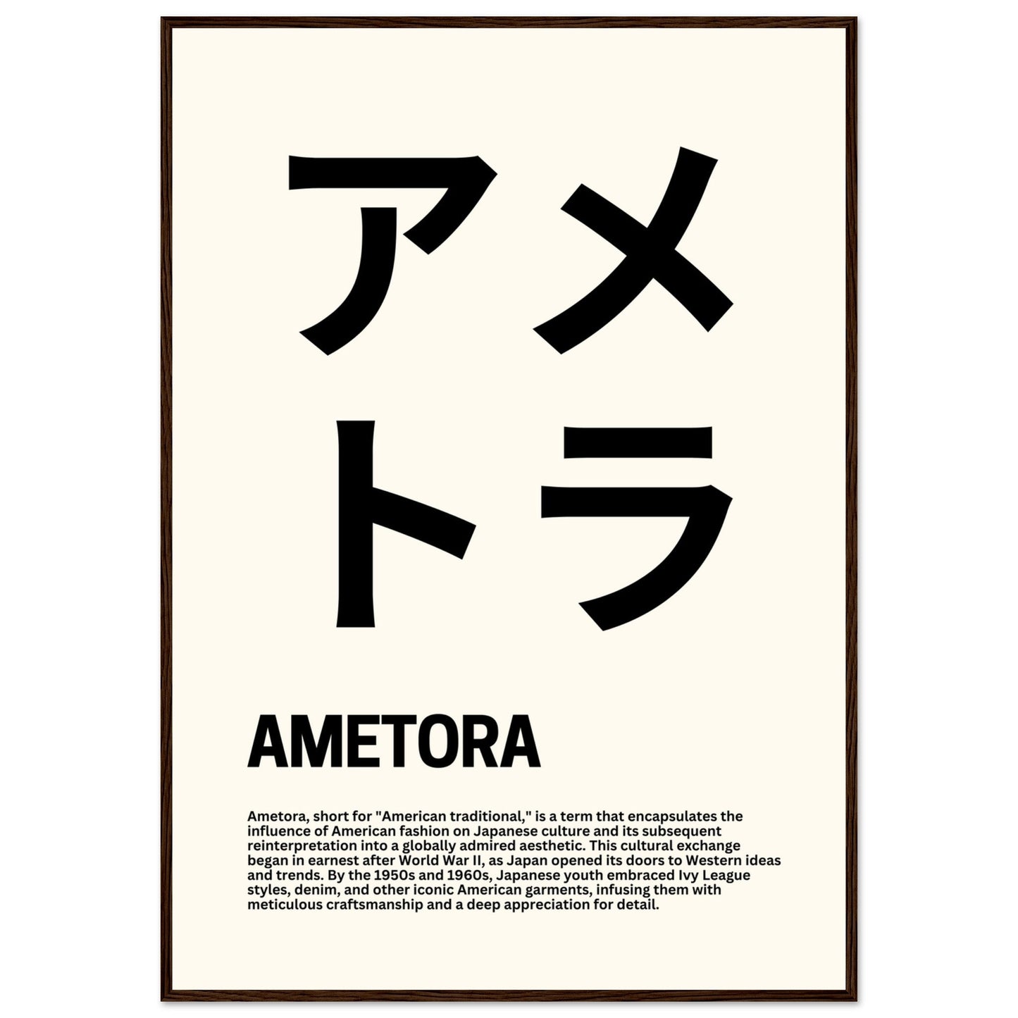 Japanese Fashion 'Ametora' - Premium Matte Paper Wooden Framed Poster