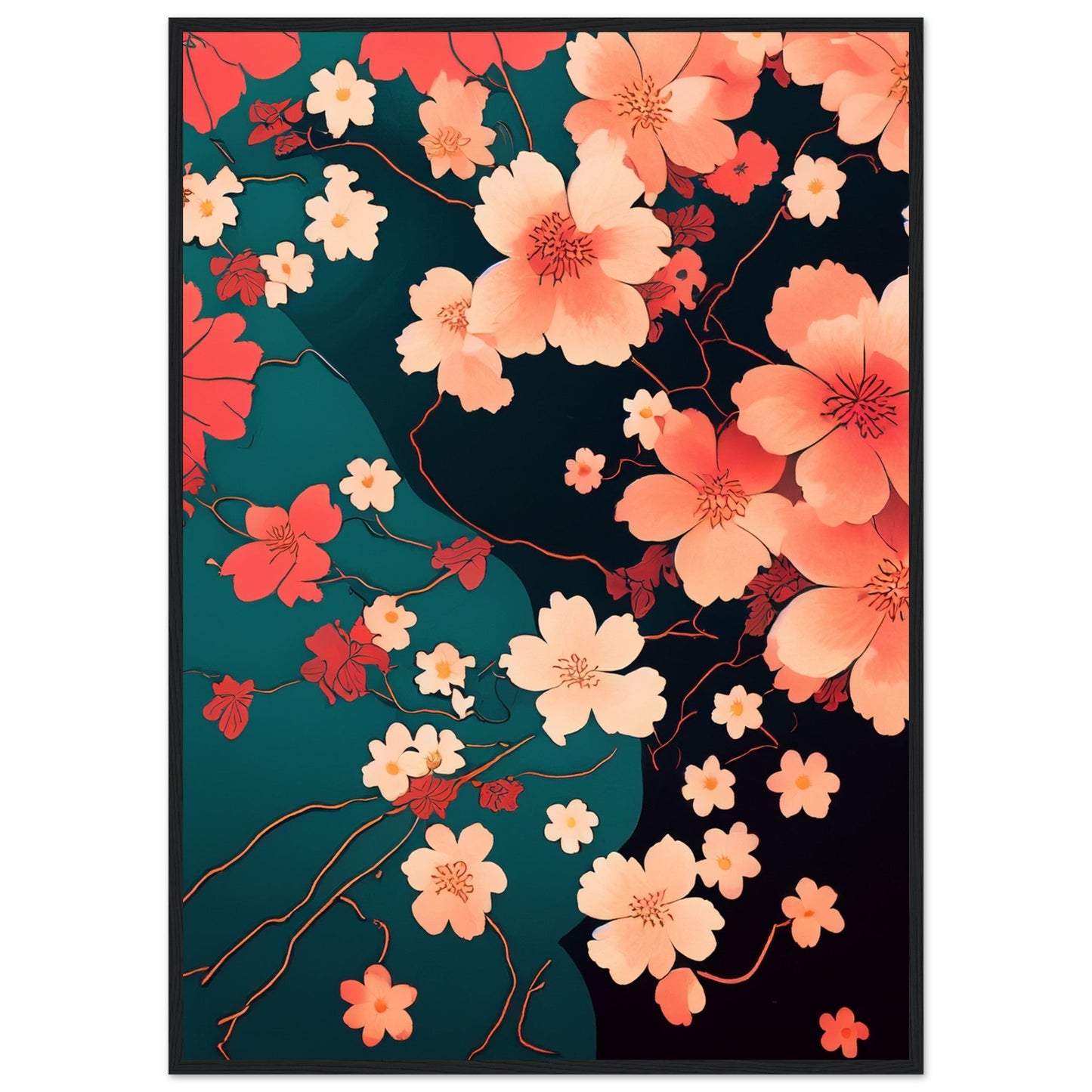 Flowers 'Japanese Garden' - Premium Matte Paper Wooden Framed Poster