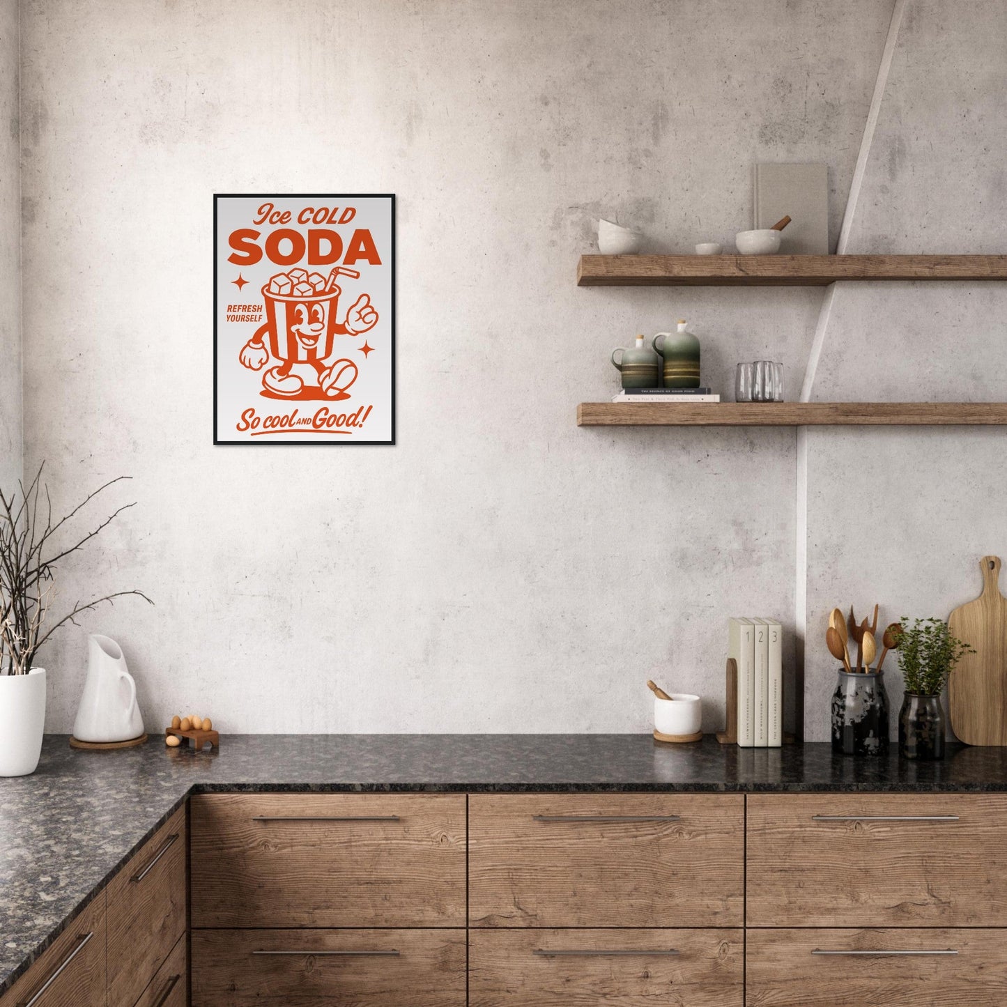 Food 'Ice Cold Soda' - Premium Matte Paper Wooden Framed Poster